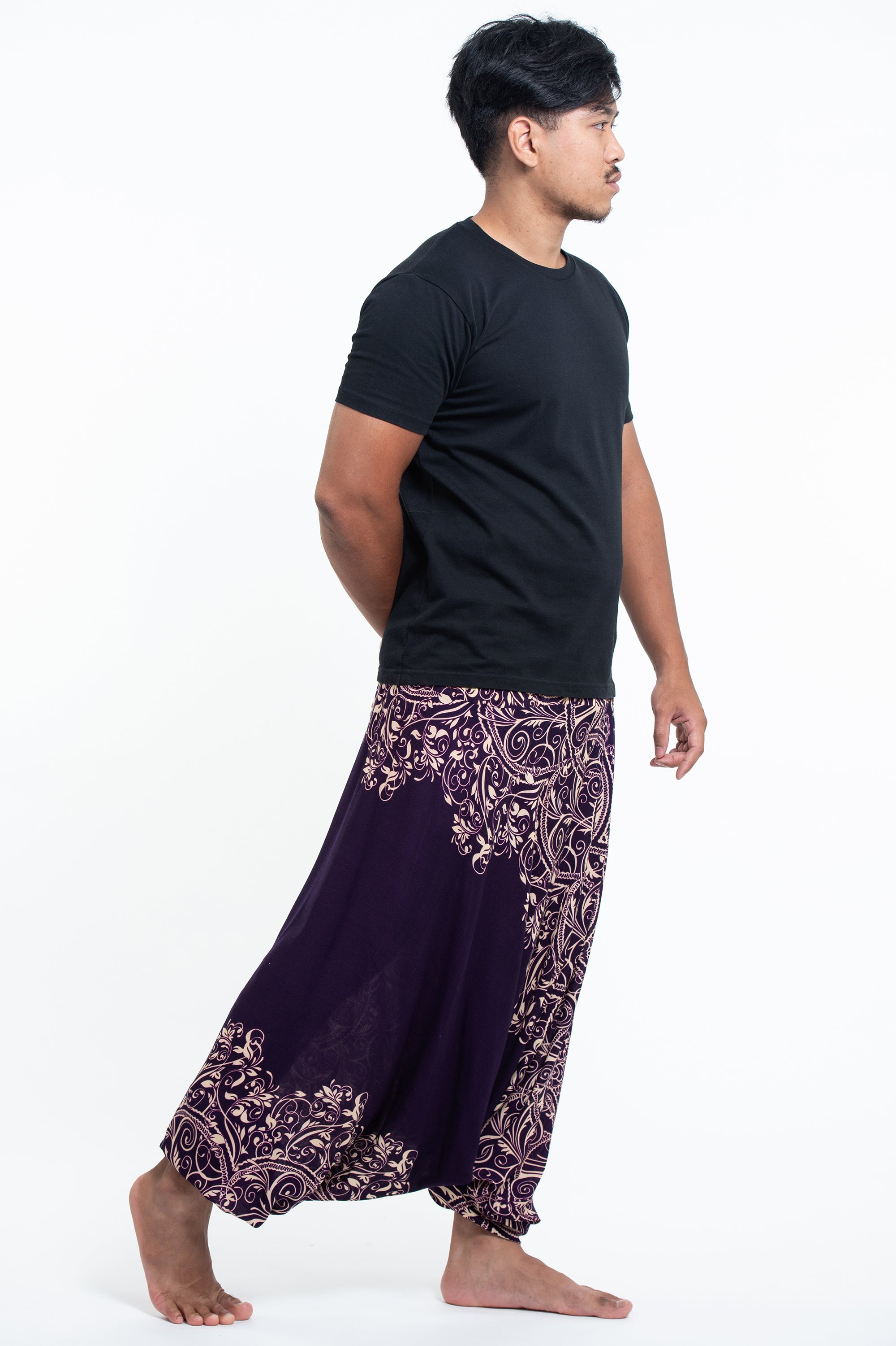 Vines Drop Crotch Men's Harem Pants in Purple