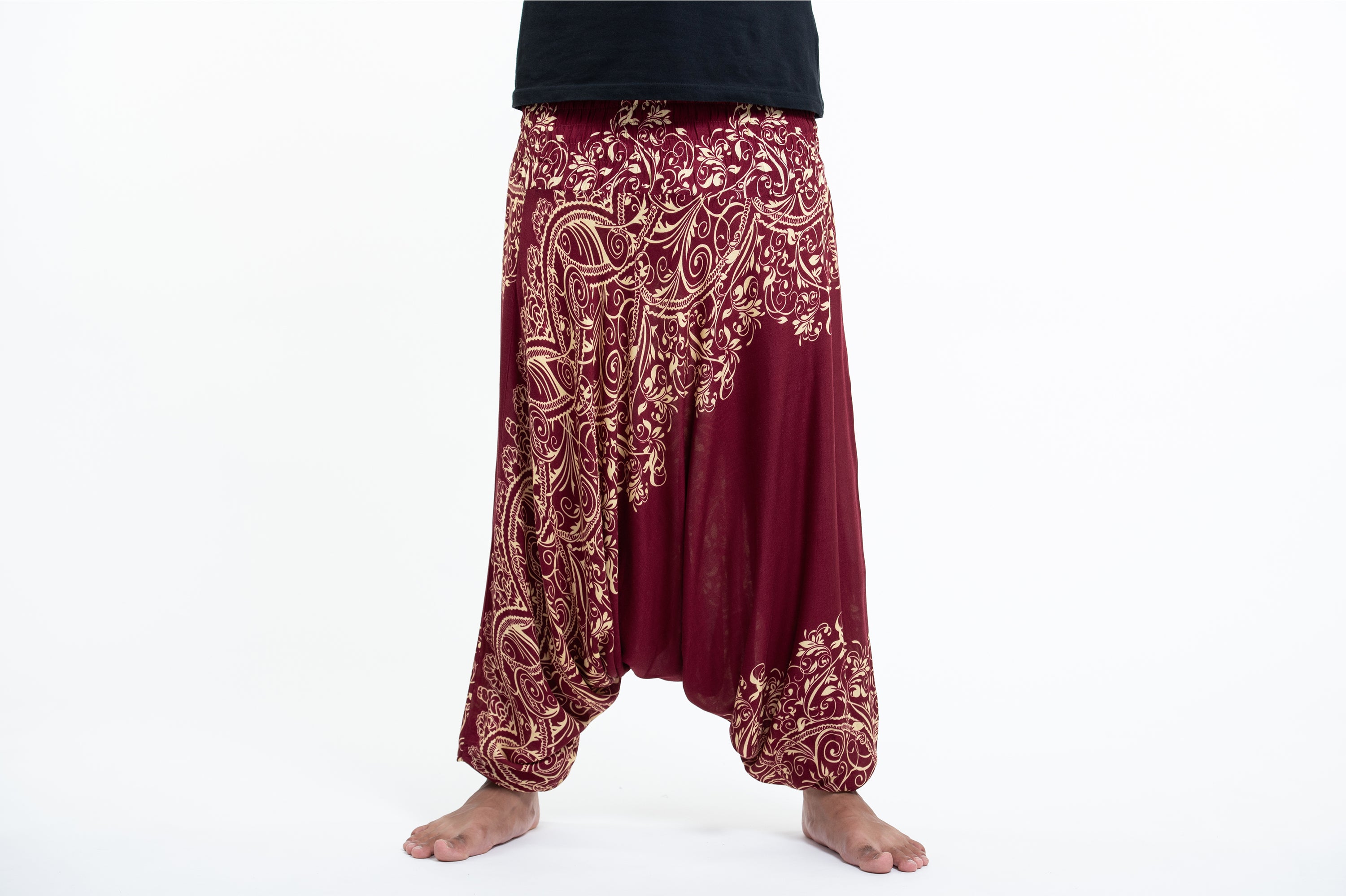 Vines Drop Crotch Men's Harem Pants in Red