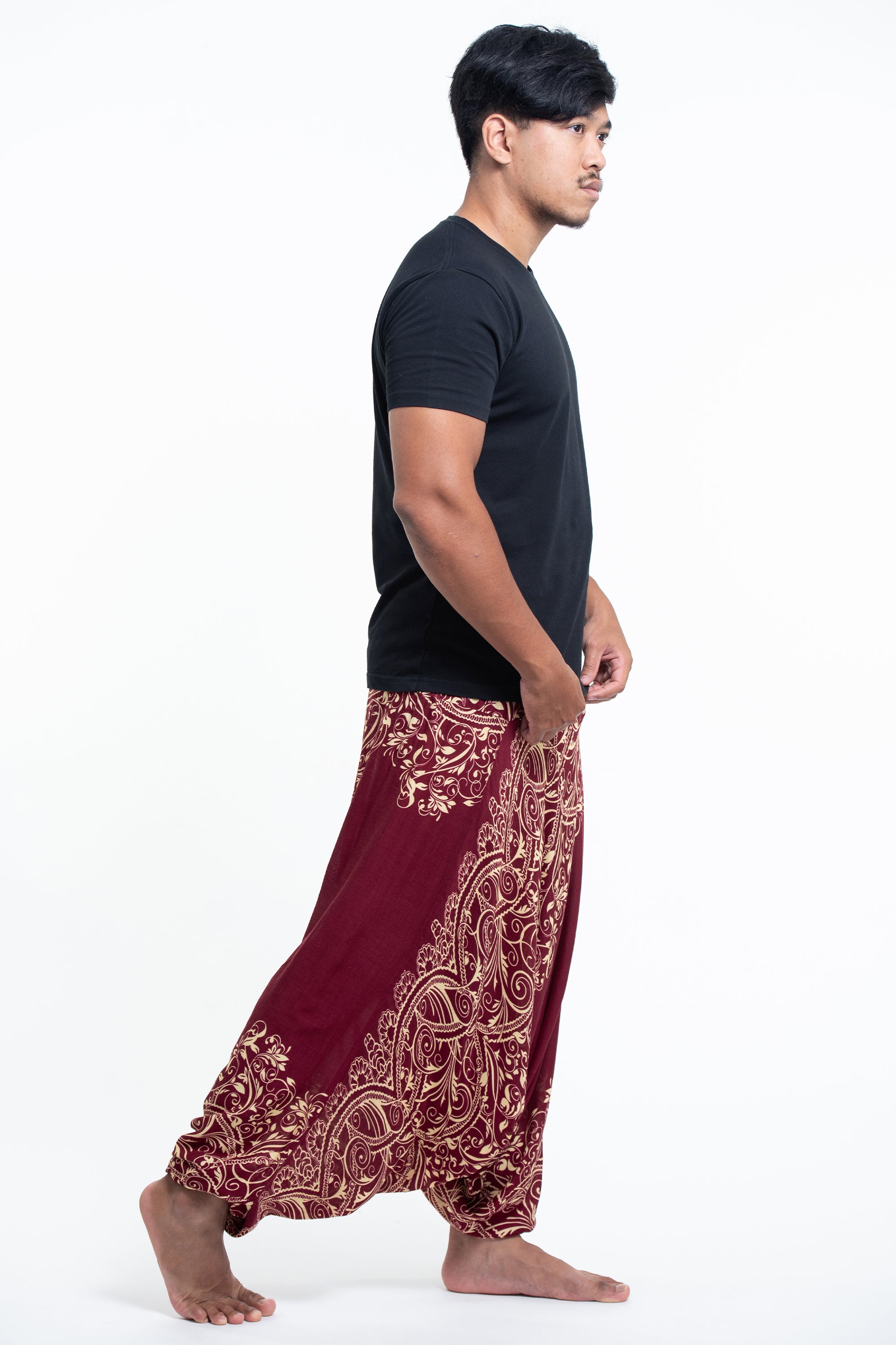Vines Drop Crotch Men's Harem Pants in Red