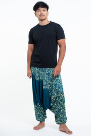 Vines Drop Crotch Men's Harem Pants in Turquoise