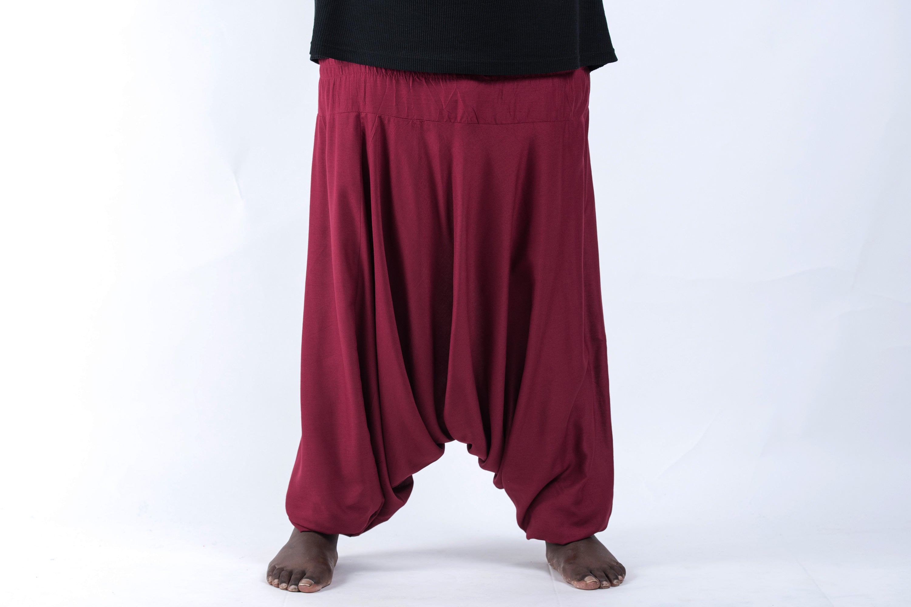 Plus Size Solid Color Drop Crotch Men's Harem Pants in Red