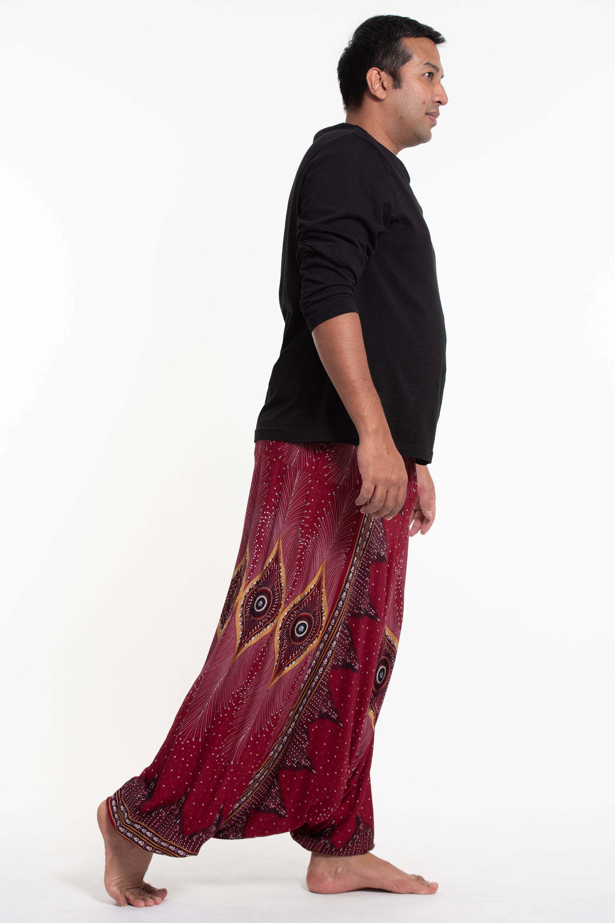 Plus Size Diamond Peacock Drop Crotch Men's Harem Pants in Red