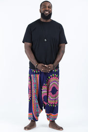 Plus Size Dashiki Prints Drop Crotch Men's Harem Pants in Navy