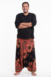 Plus Size Lotus Mandalas Drop Crotch Men's Harem Pants in Black