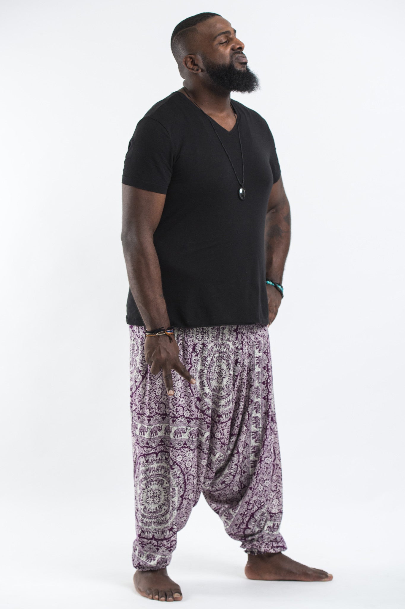Plus Size Paisley Elephant Drop Crotch Men's Elephant Pants in Purple