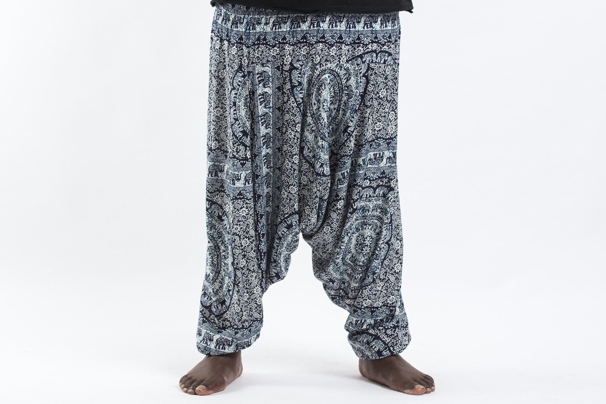 Plus Size Paisley Elephant Drop Crotch Men's Elephant Pants in Blue