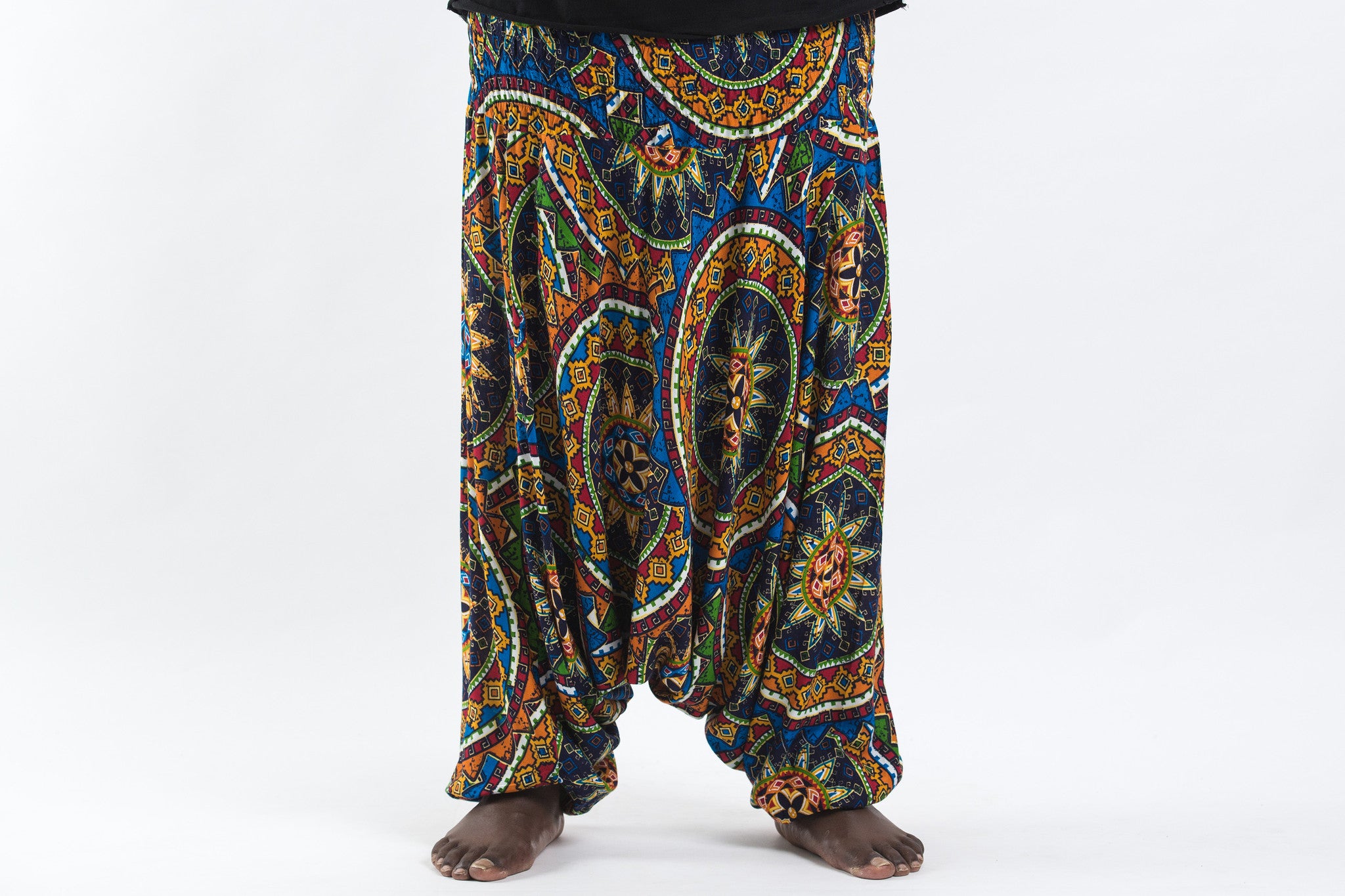 Plus Size Star Mandalas Drop Crotch Men's Harem Pants in Blue