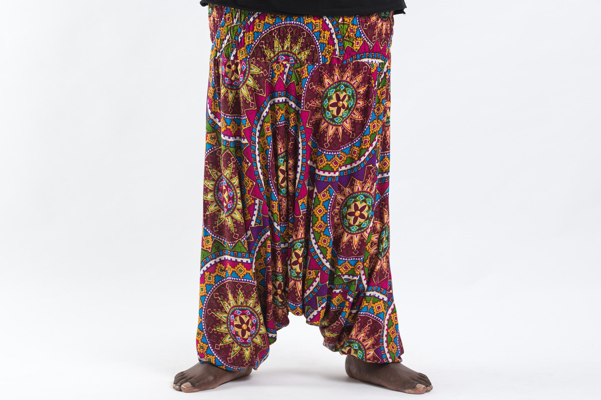 Plus Size Star Mandalas Drop Crotch Men's Harem Pants in Maroon