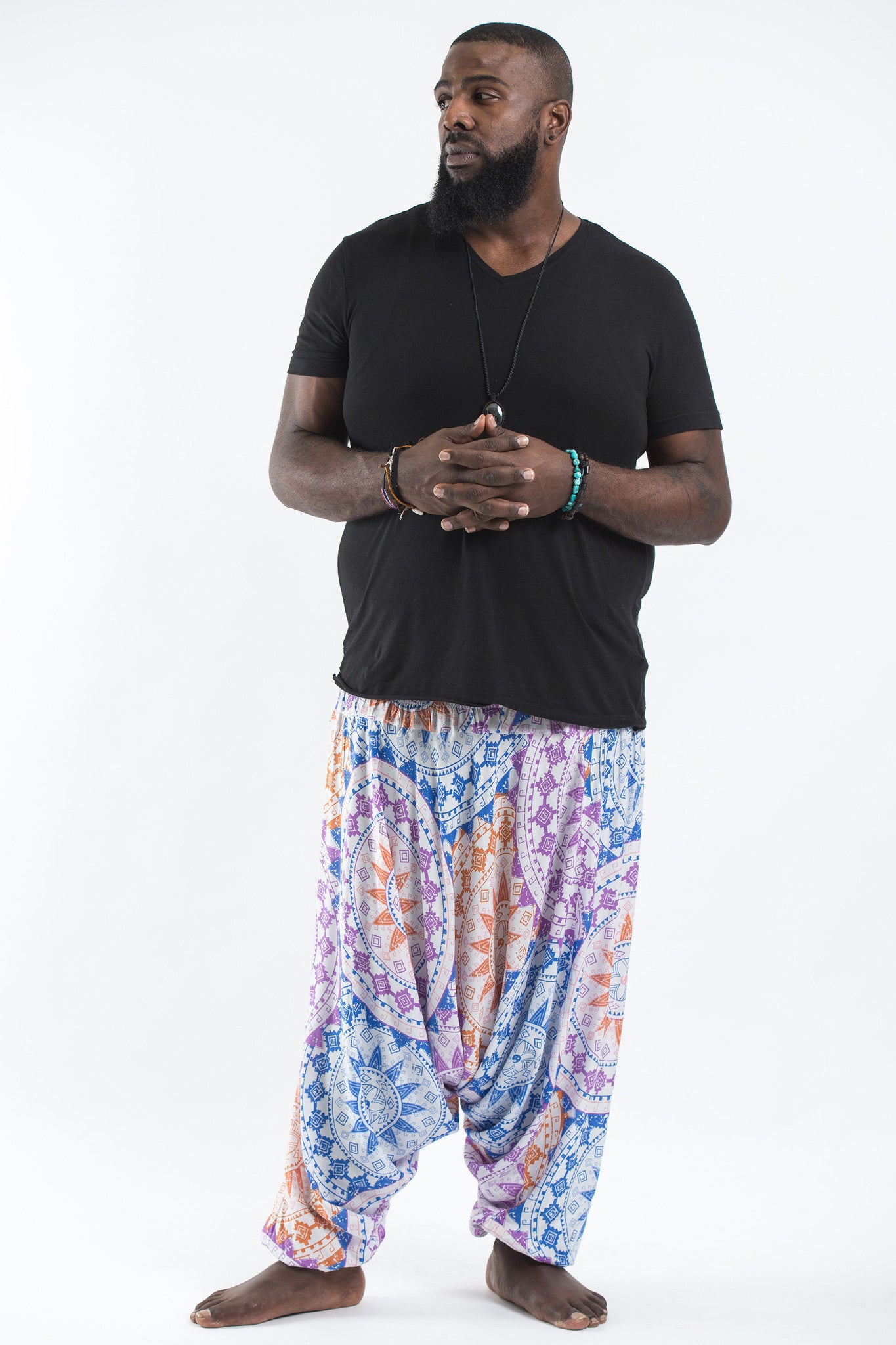 Plus Size Star Mandalas Drop Crotch Men's Harem Pants in Purple