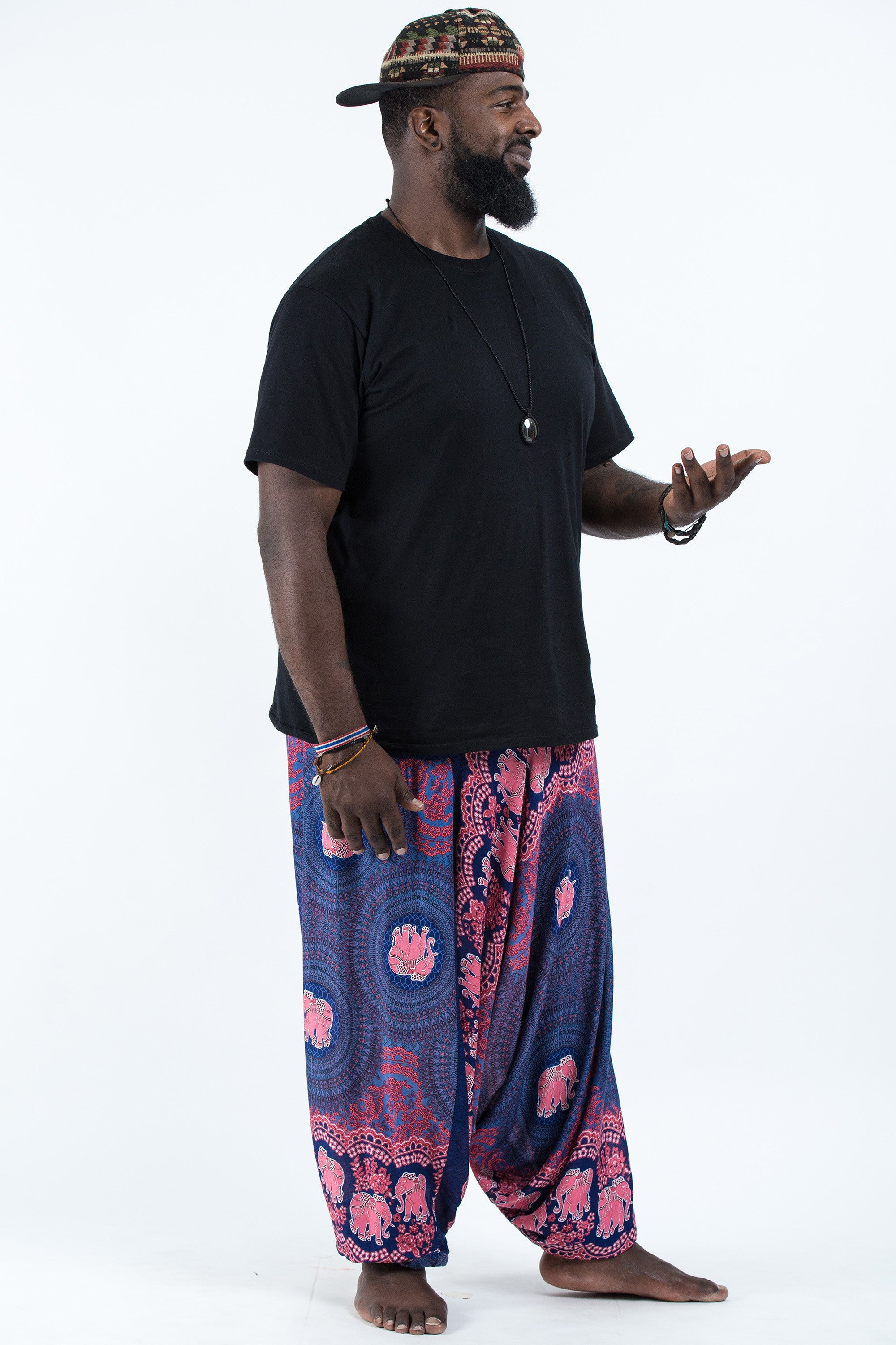 Plus Size Mandala Elephant Drop Crotch Men's Elephant Pants in Blue