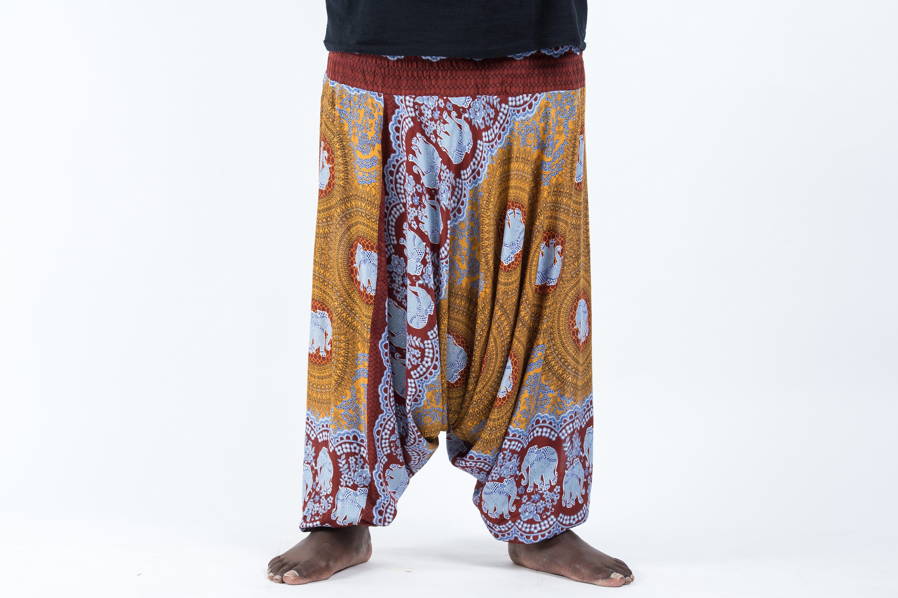 Plus Size Mandala Elephant Drop Crotch Men's Elephant Pants in Bronze