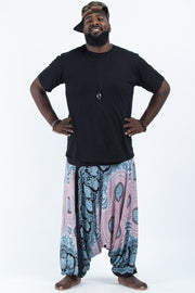 Plus Size Mandala Elephant Drop Crotch Men's Elephant Pants in Silver Gray