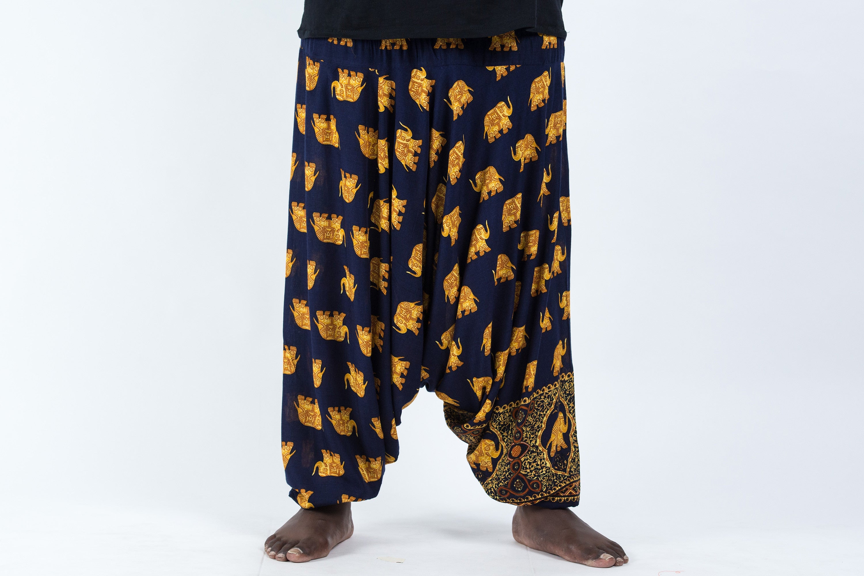 Plus Size Golden Elephant Drop Crotch Men's Elephant Pants in Navy