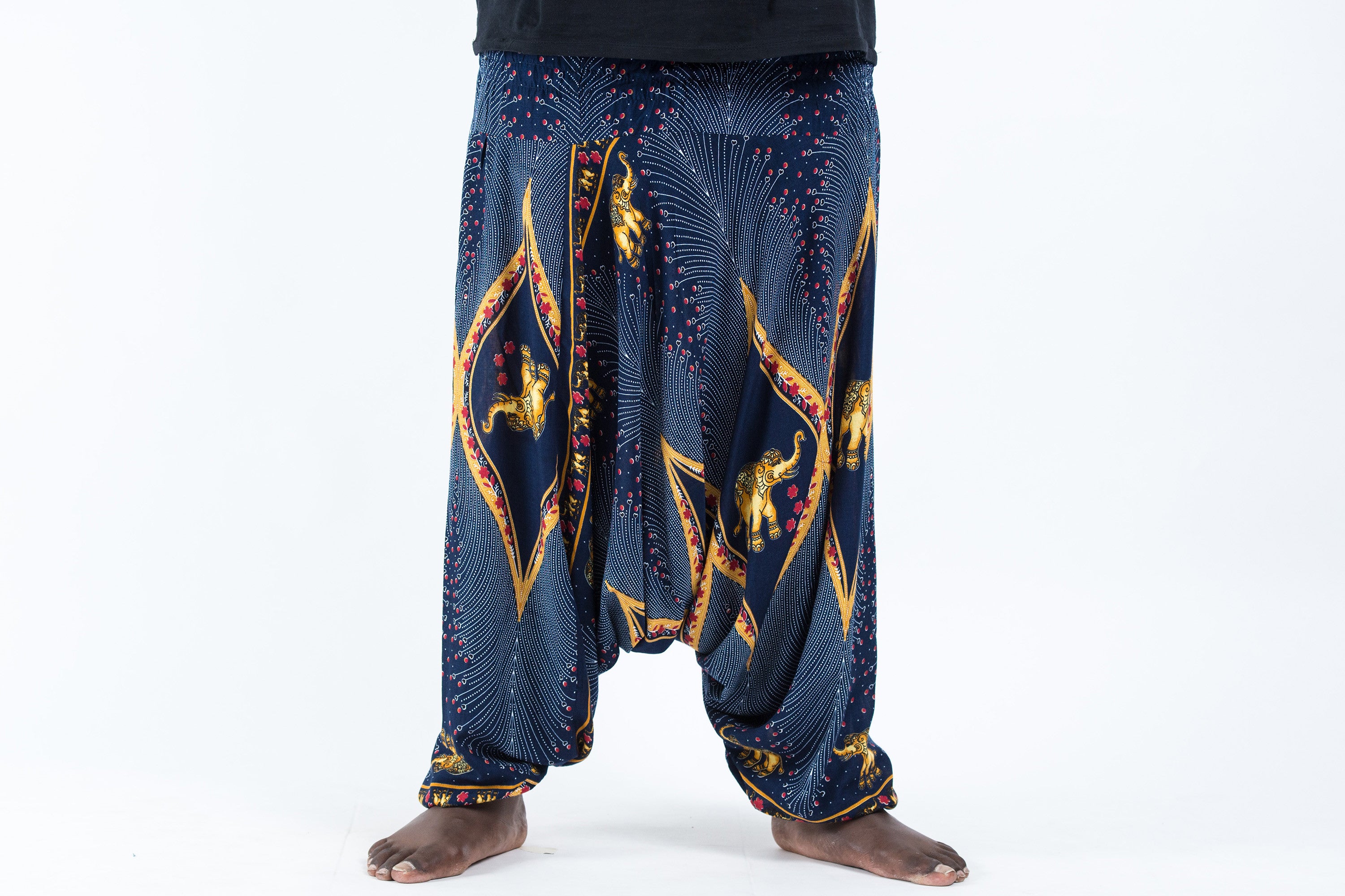 Plus Size Peacock Elephant Drop Crotch Men's Elephant Pants in Blue