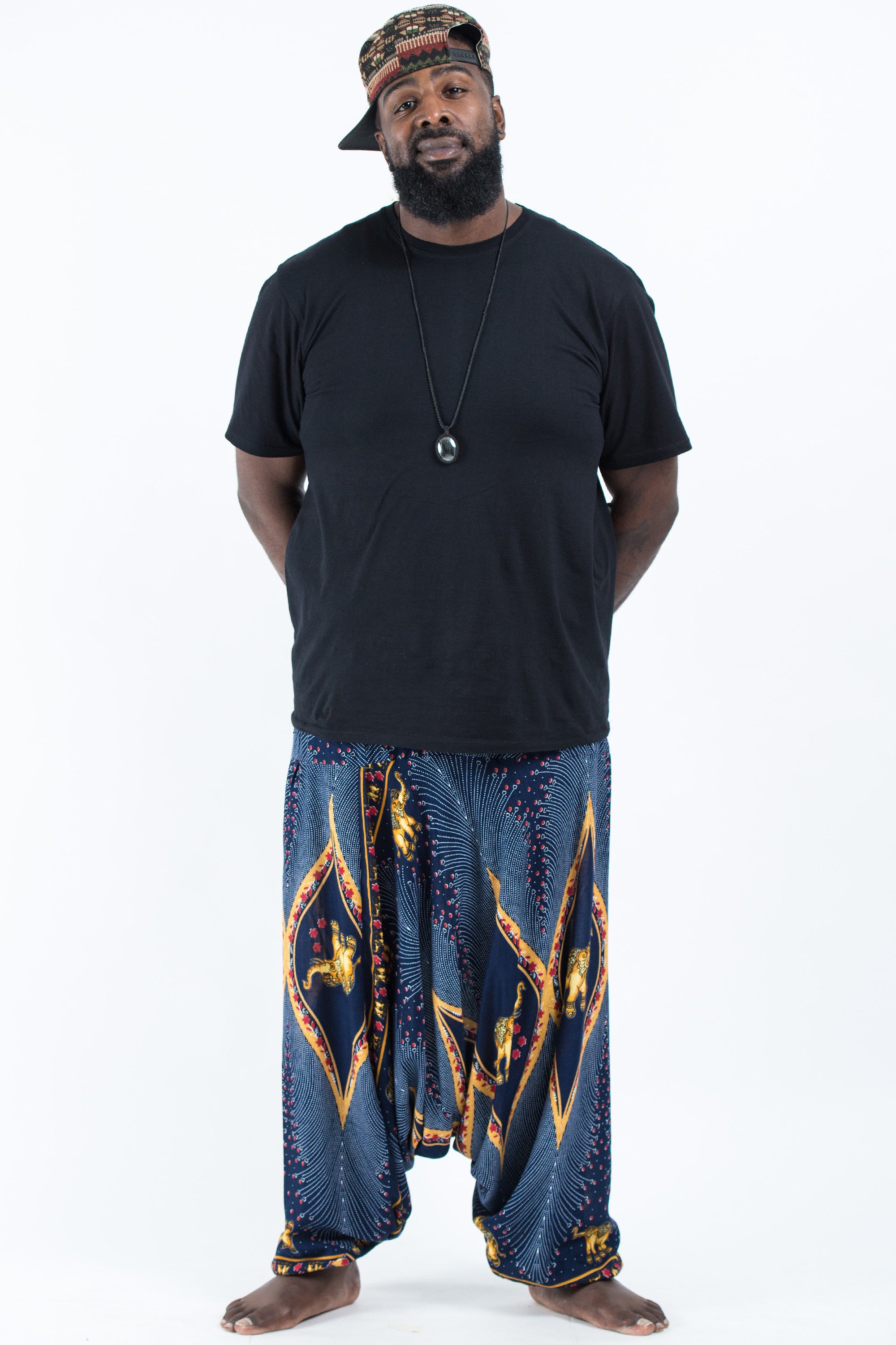 Plus Size Peacock Elephant Drop Crotch Men's Elephant Pants in Blue