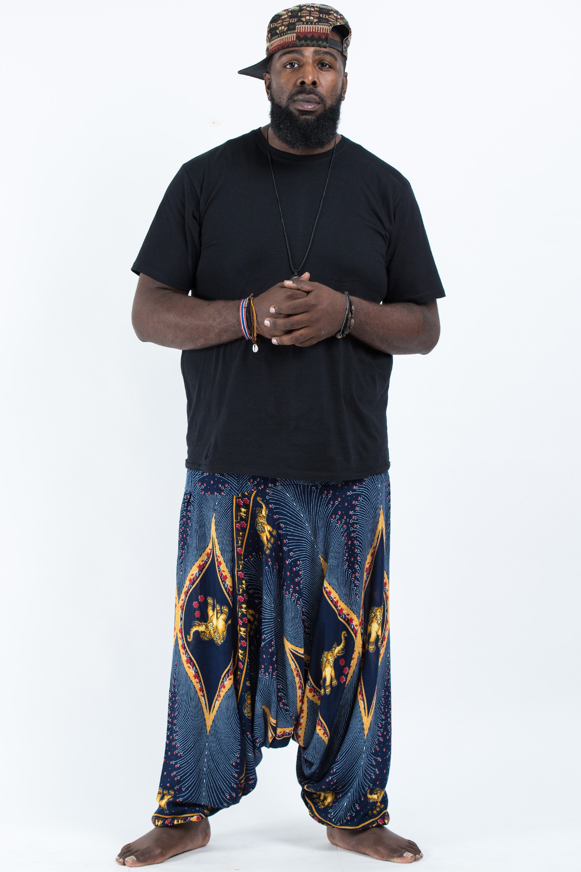 Plus Size Peacock Elephant Drop Crotch Men's Elephant Pants in Blue