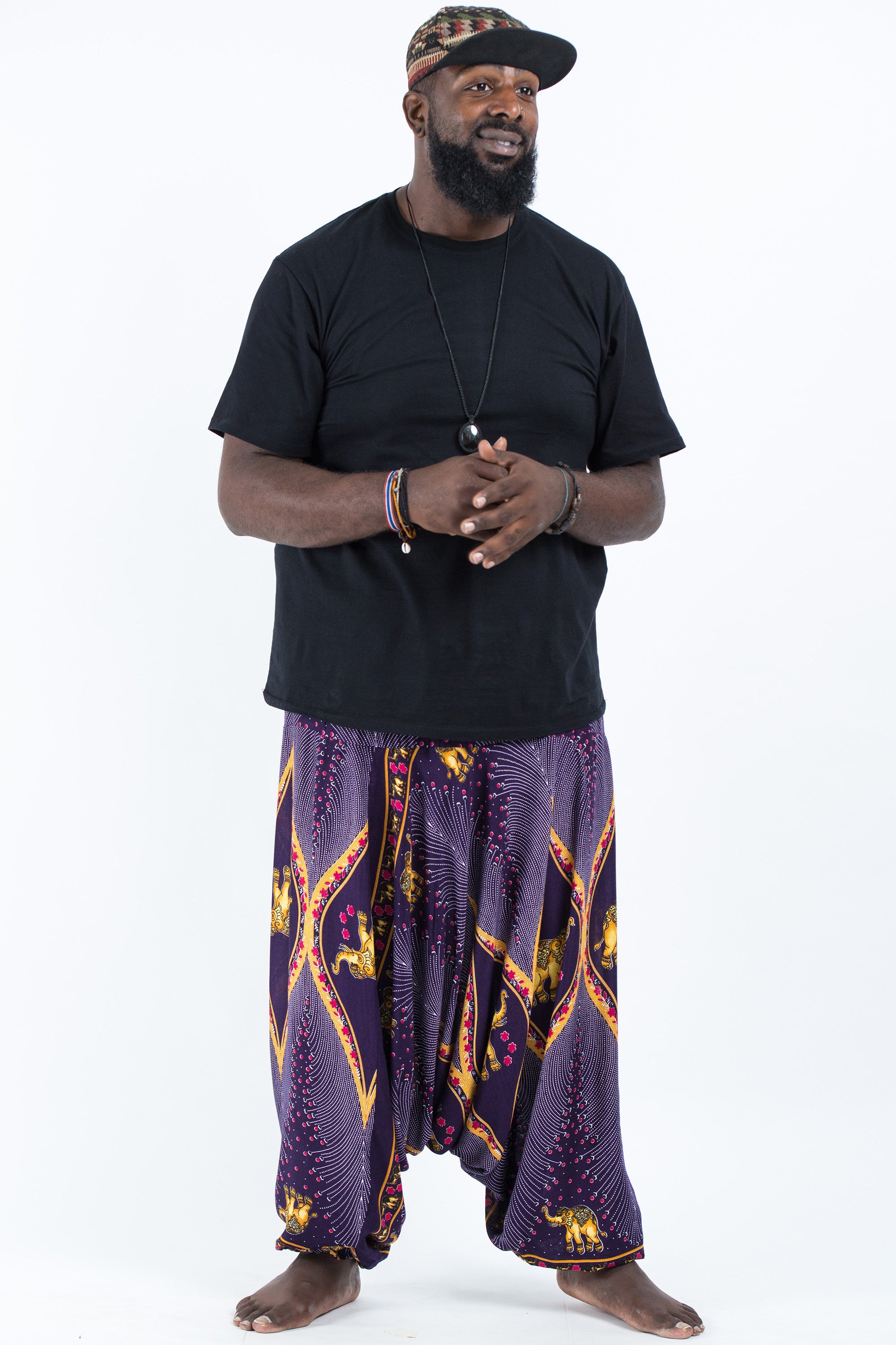 Plus Size Peacock Elephant Drop Crotch Men's Elephant Pants in Purple