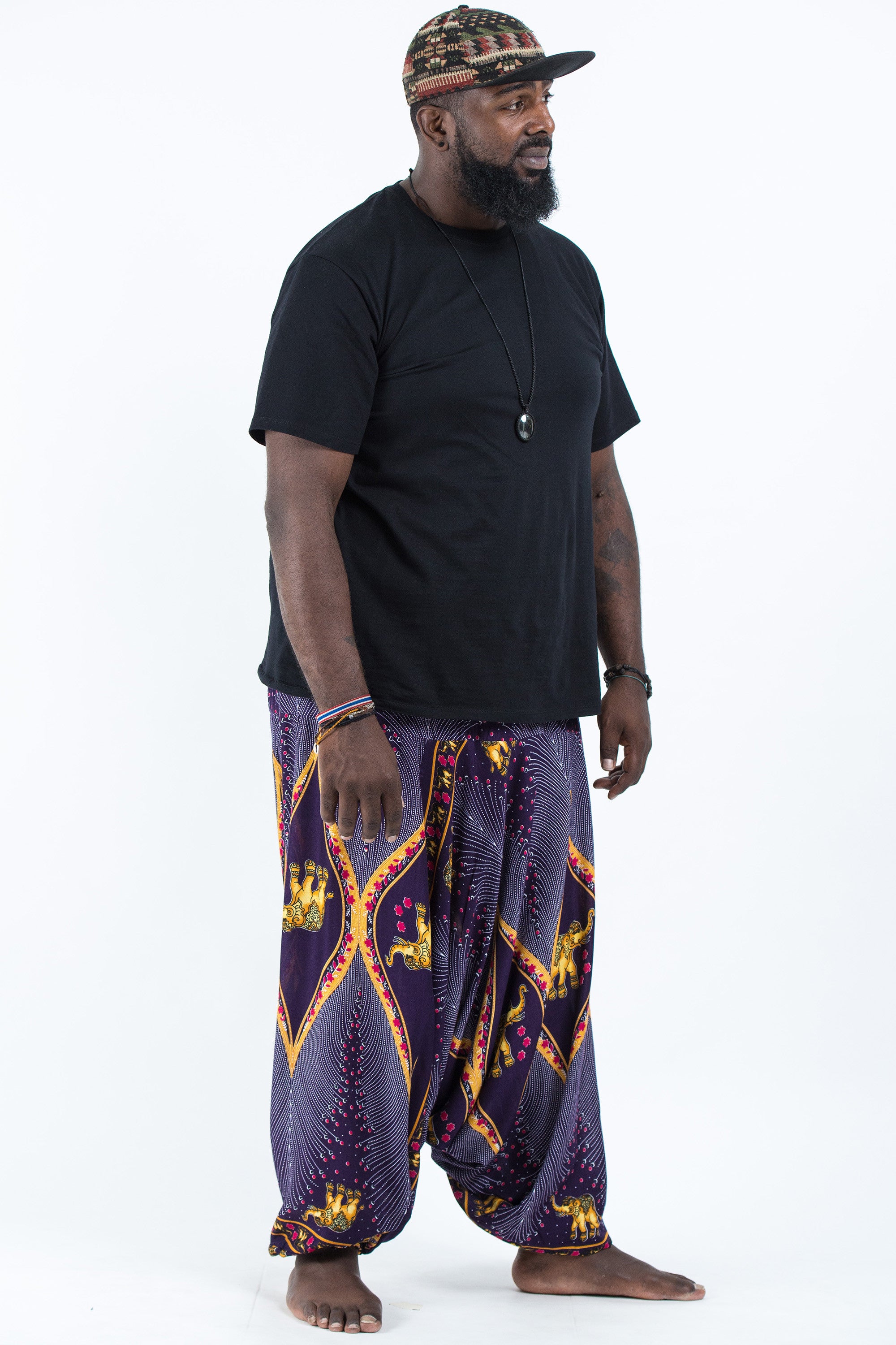 Plus Size Peacock Elephant Drop Crotch Men's Elephant Pants in Purple