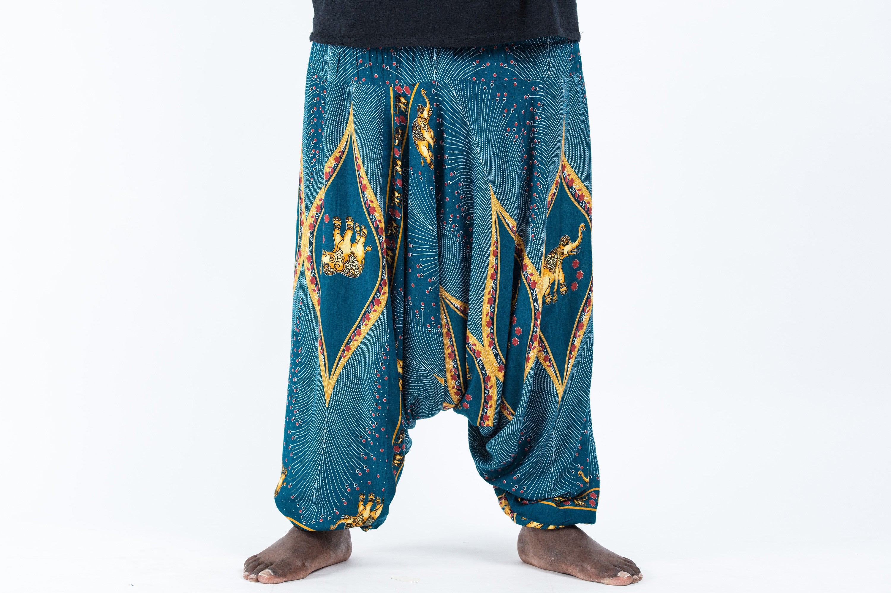 Plus Size Peacock Elephant Drop Crotch Men's Elephant Pants in Turquoise