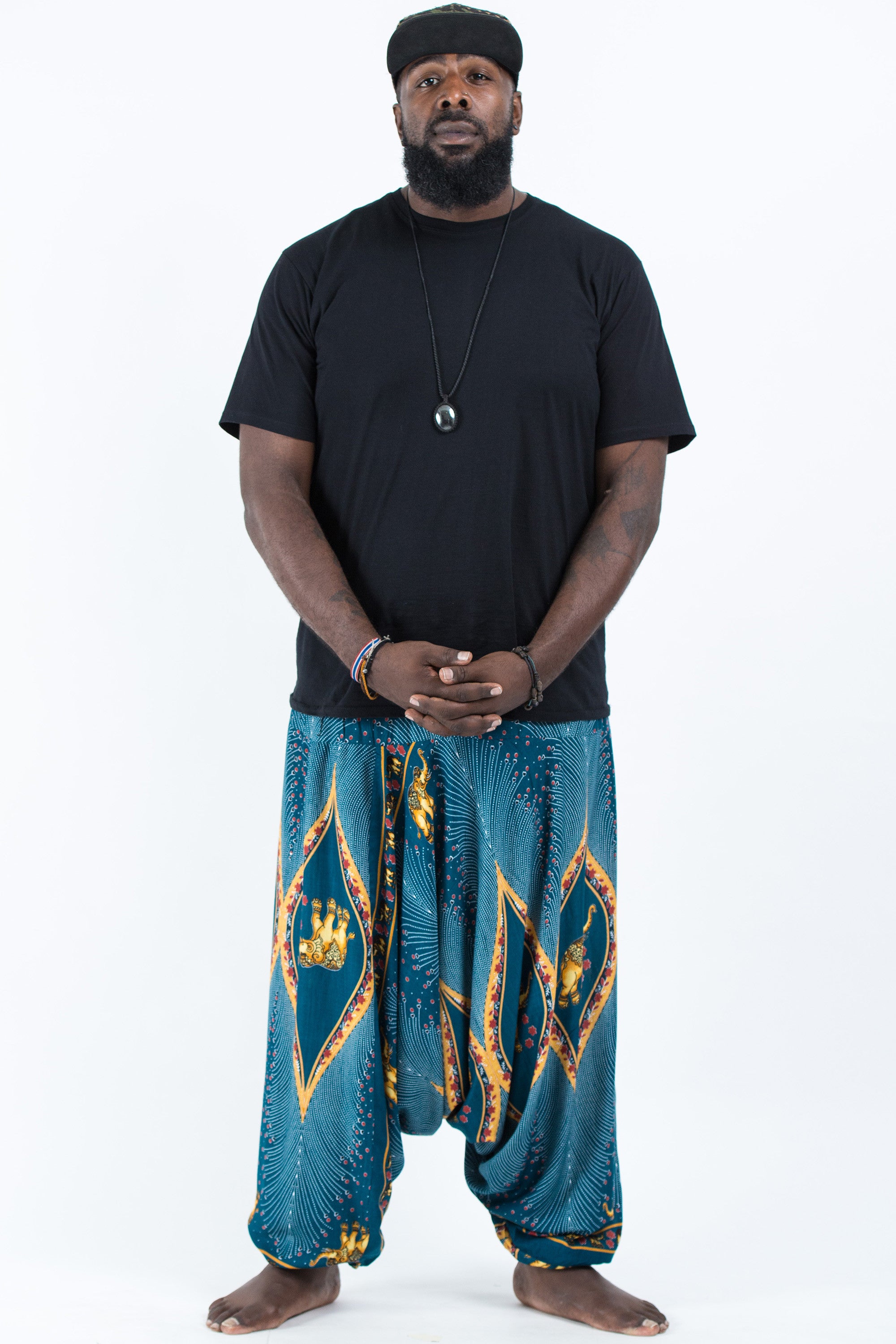 Plus Size Peacock Elephant Drop Crotch Men's Elephant Pants in Turquoise