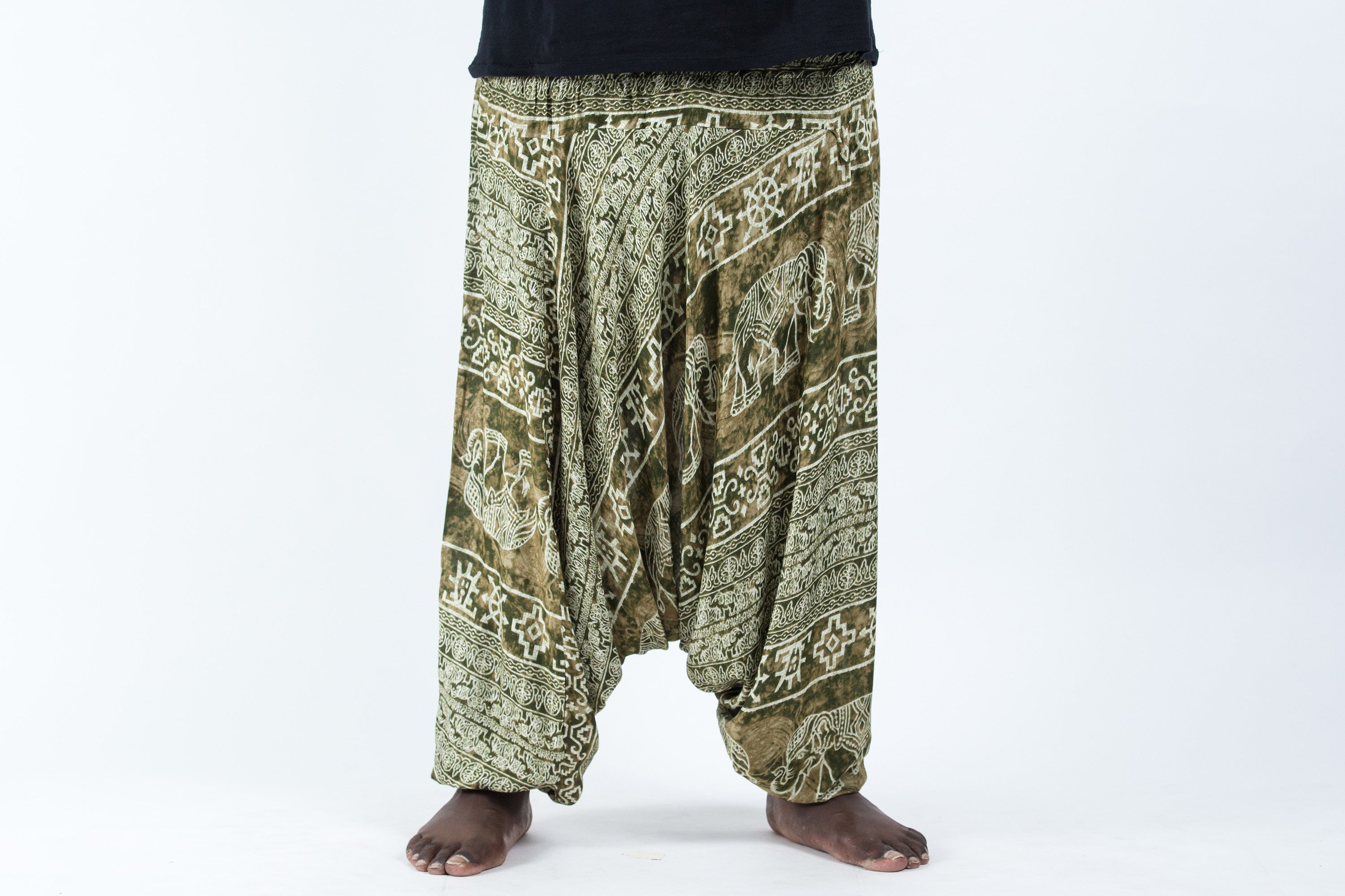 Plus Size Marble Elephant Drop Crotch Men's Elephant Pants in Olive
