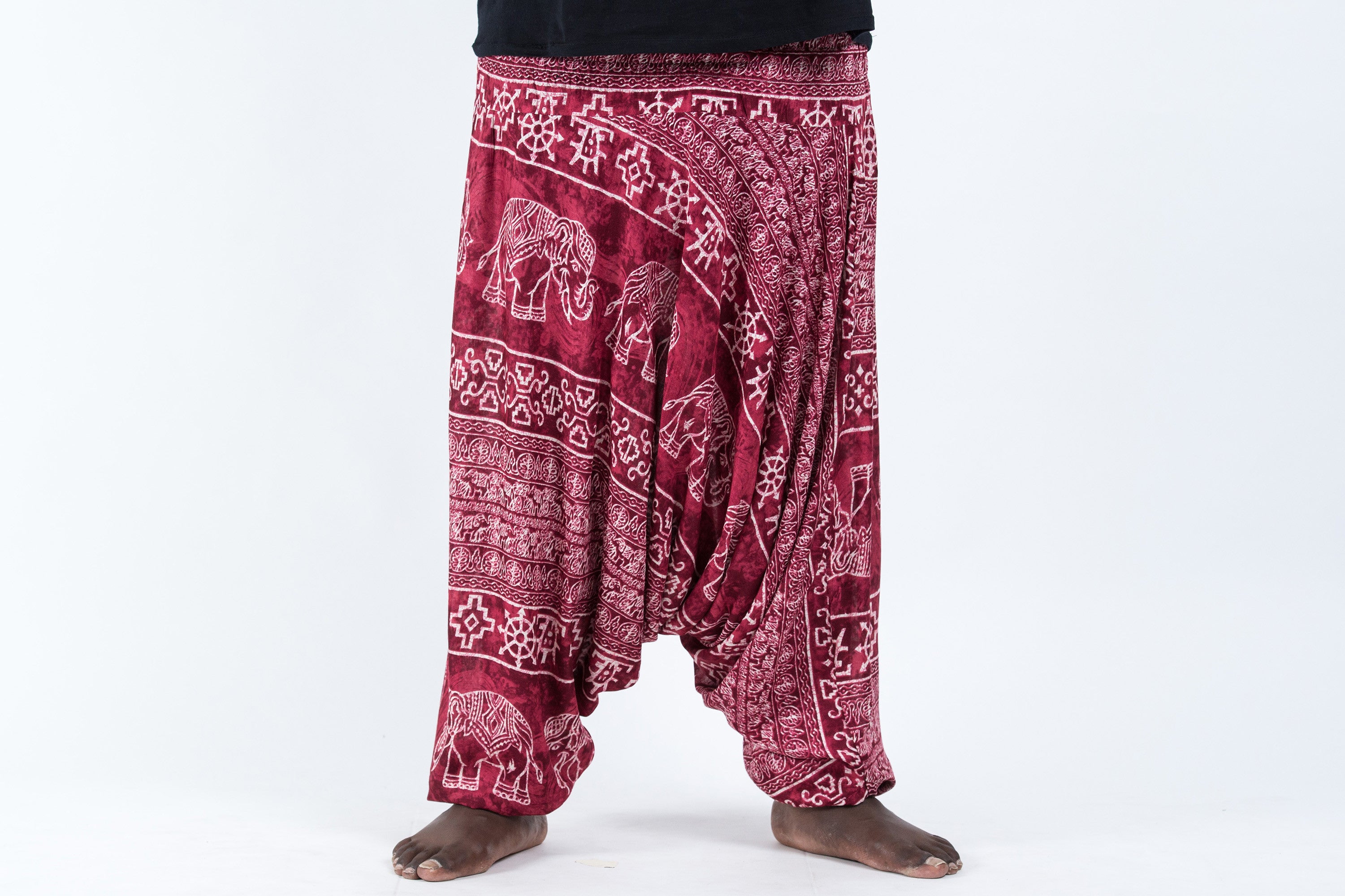 Plus Size Marble Elephant Drop Crotch Men's Elephant Pants in Red