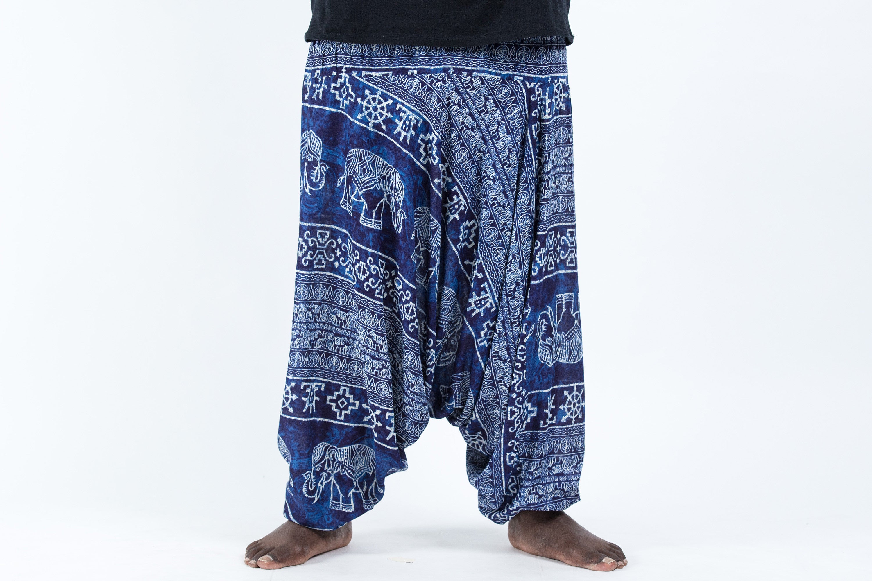 Plus Size Marble Elephant Drop Crotch Men's Elephant Pants in Blue
