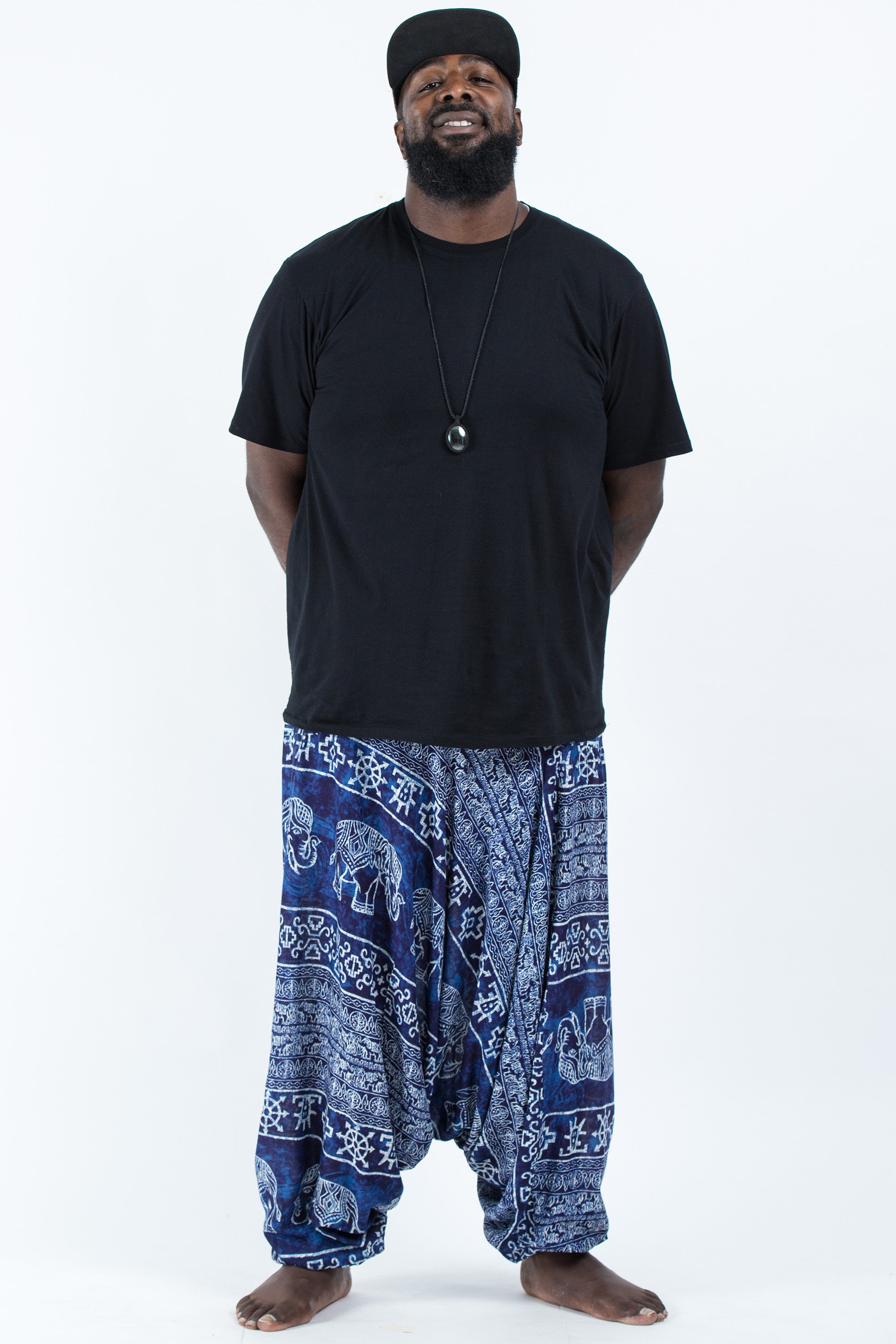 Plus Size Marble Elephant Drop Crotch Men's Elephant Pants in Blue