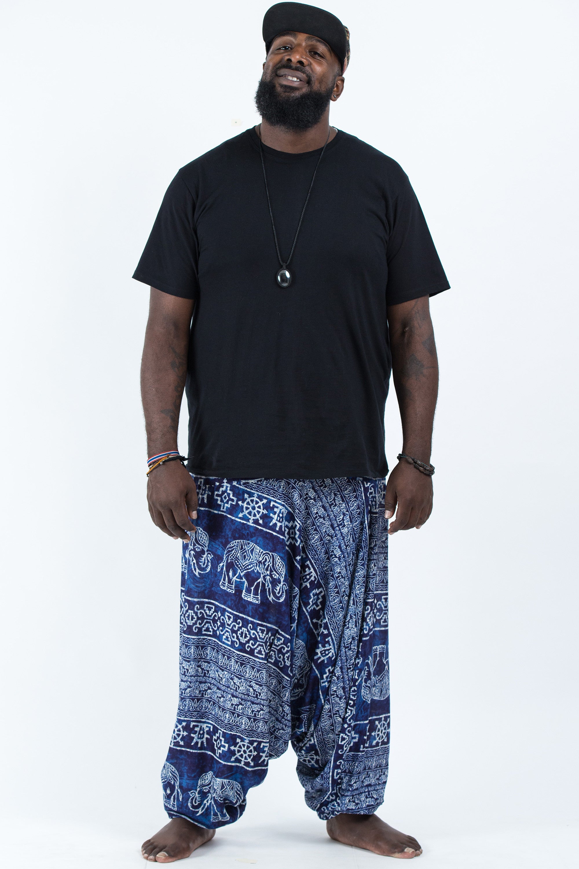 Plus Size Marble Elephant Drop Crotch Men's Elephant Pants in Blue