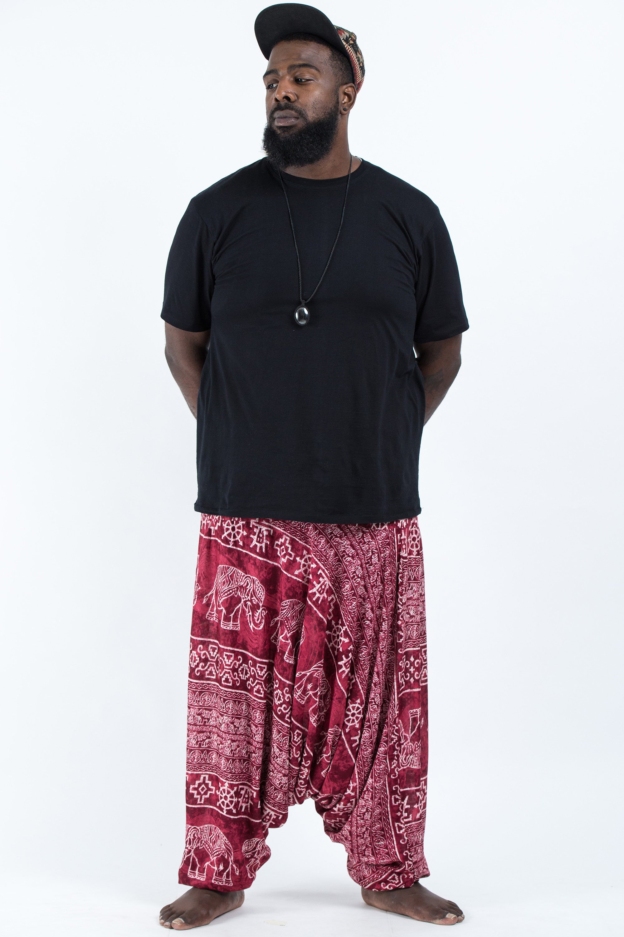 Plus Size Marble Elephant Drop Crotch Men's Elephant Pants in Red