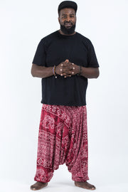 Plus Size Marble Elephant Drop Crotch Men's Elephant Pants in Red