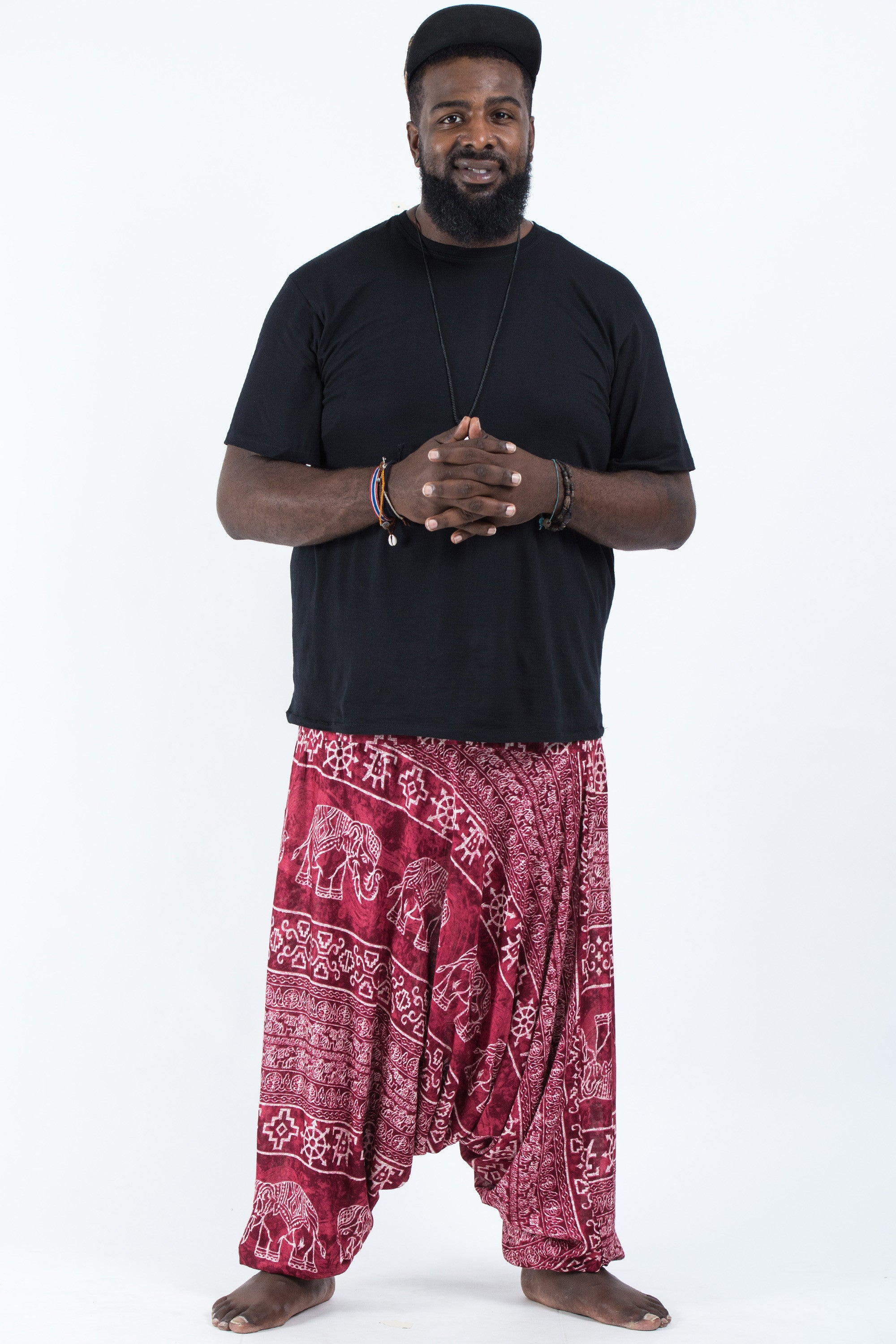 Plus Size Marble Elephant Drop Crotch Men's Elephant Pants in Red