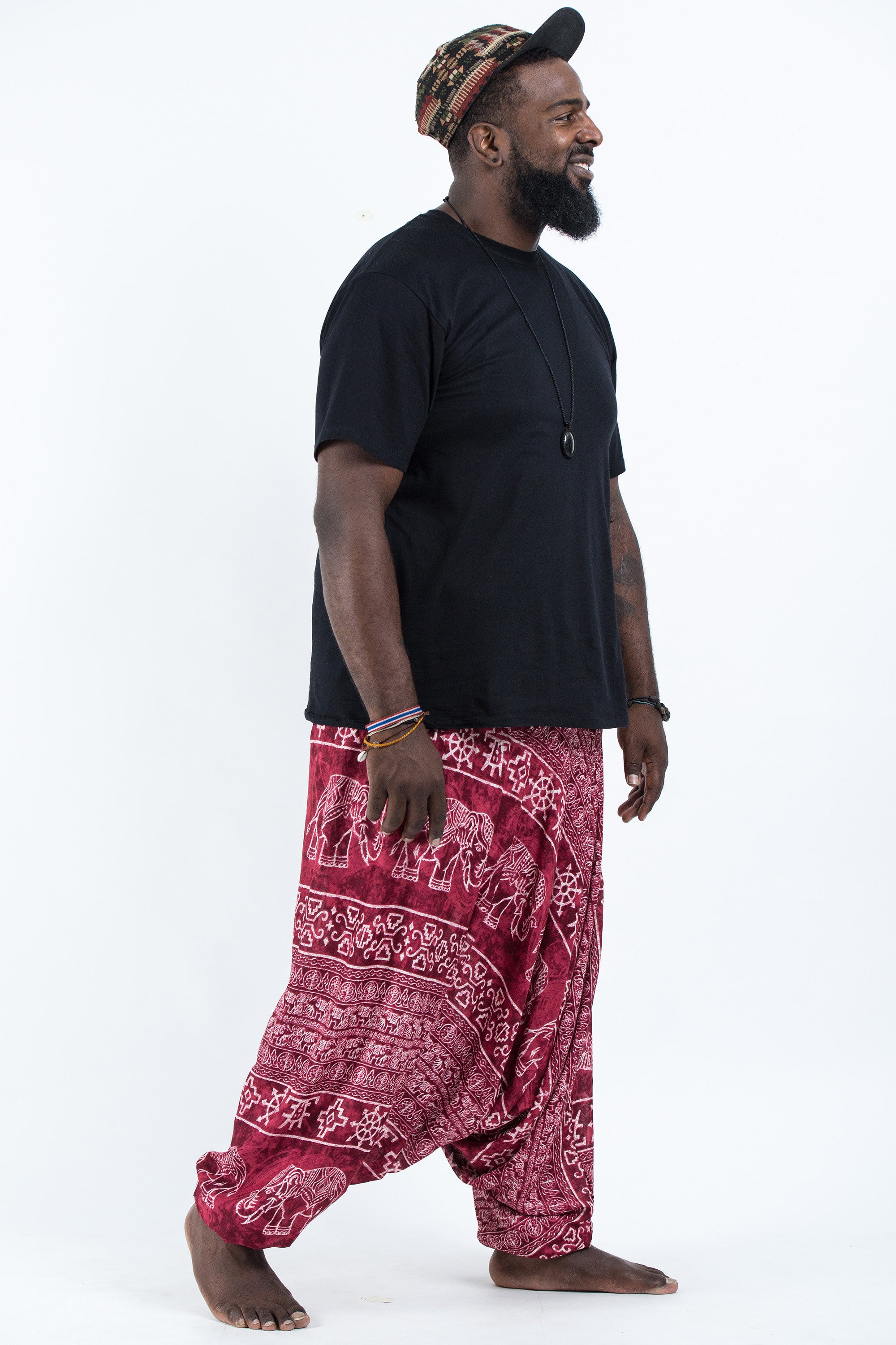 Plus Size Marble Elephant Drop Crotch Men's Elephant Pants in Red