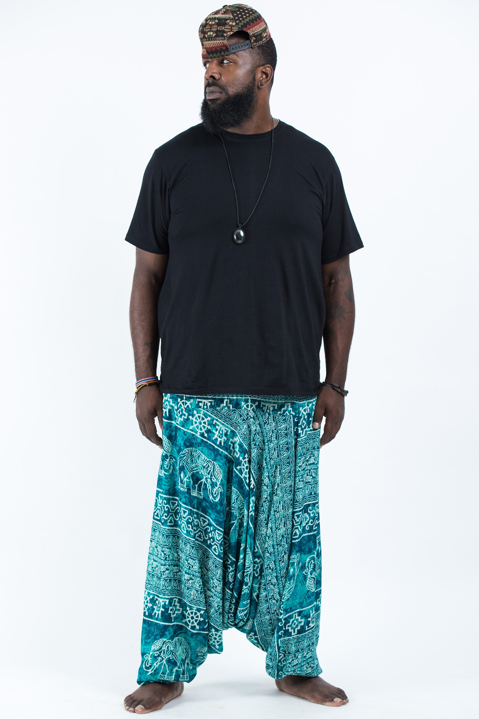 Plus Size Marble Elephant Drop Crotch Men's Elephant Pants in Turquoise