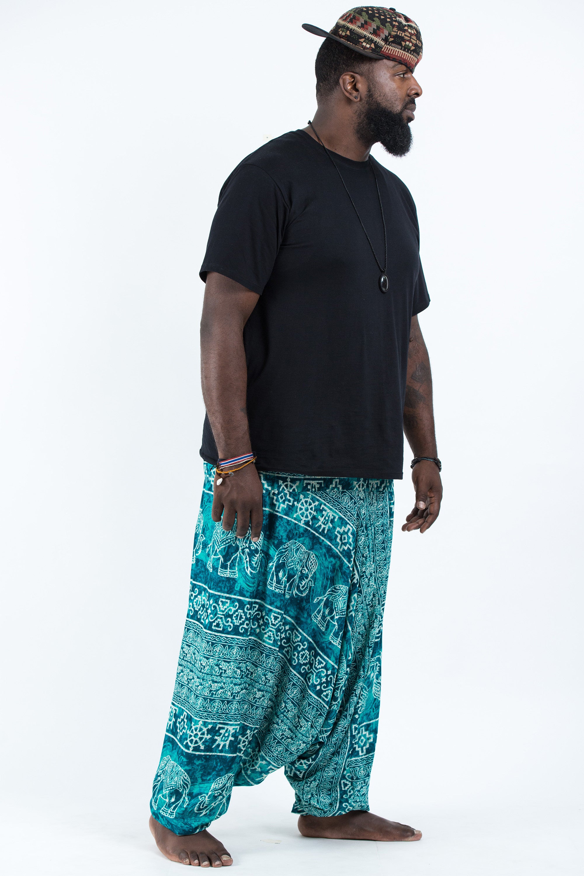 Plus Size Marble Elephant Drop Crotch Men's Elephant Pants in Turquoise