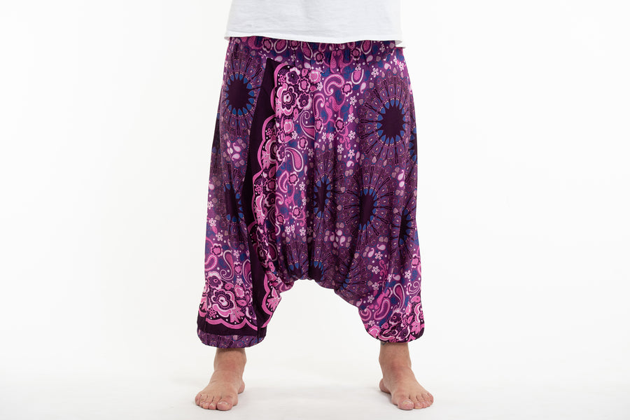 Plus Size Paisley Mandalas Drop Crotch Men's Harem Pants in Purple