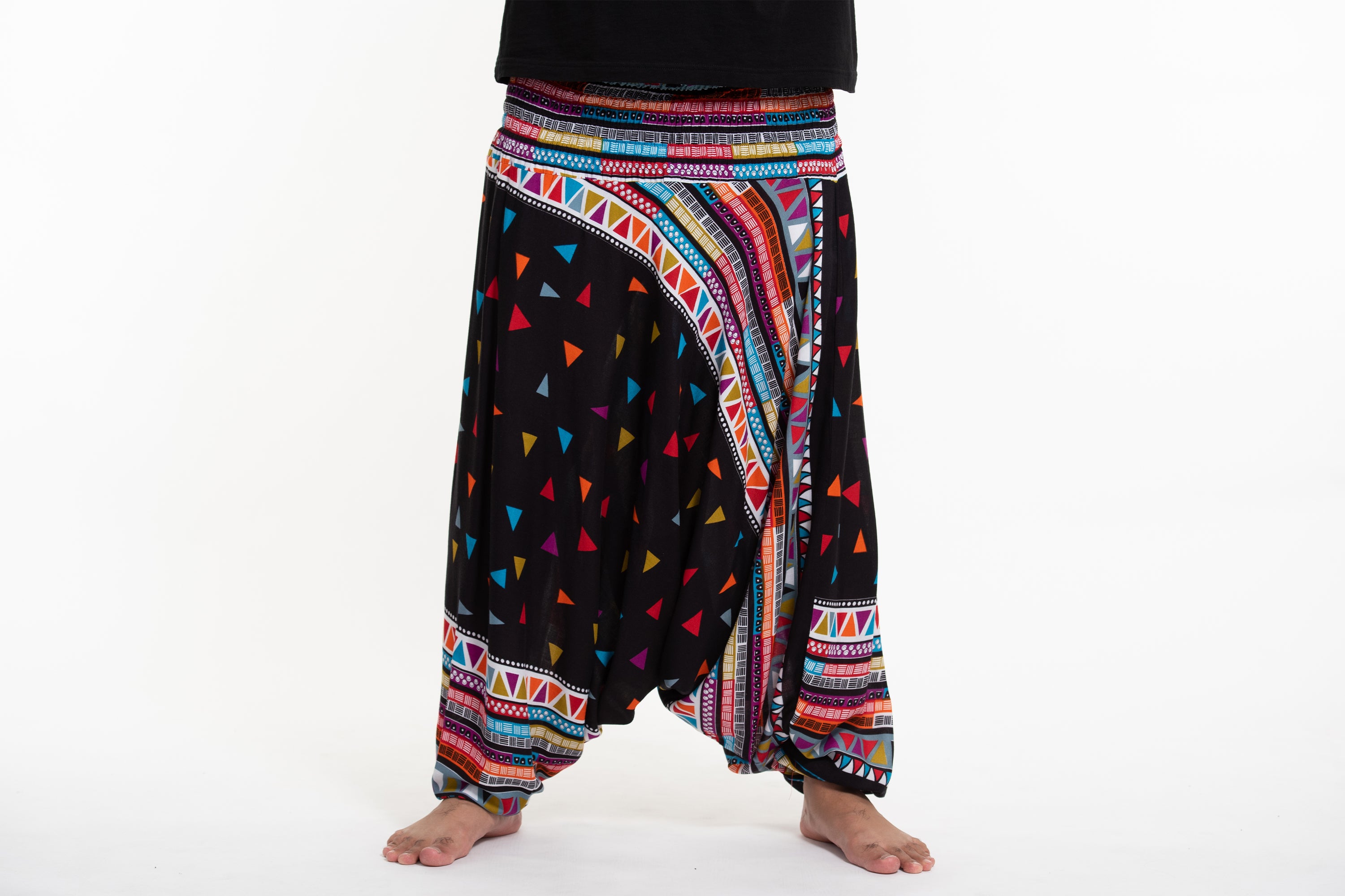 Plus Size Triangles Drop Crotch Men's Harem Pants in Black