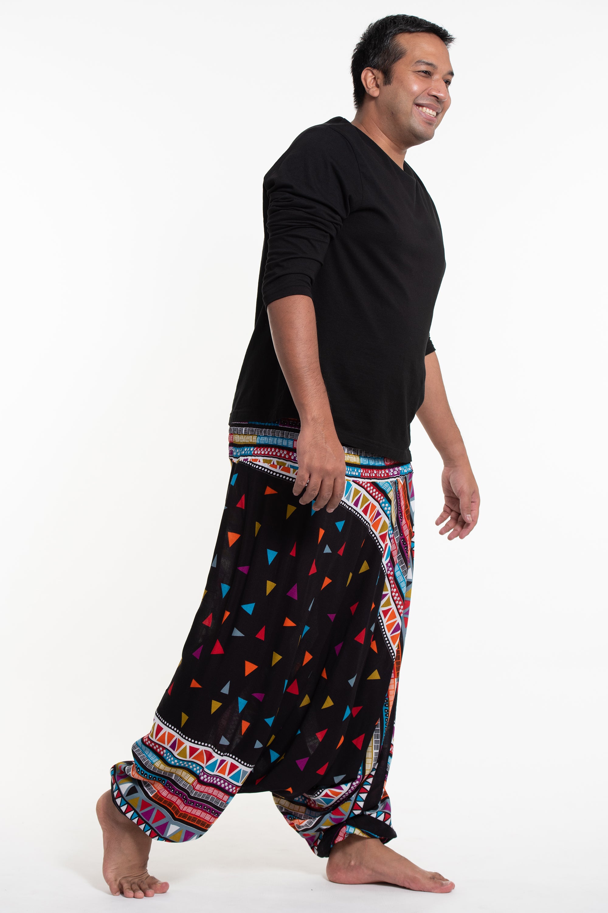Plus Size Triangles Drop Crotch Men's Harem Pants in Black