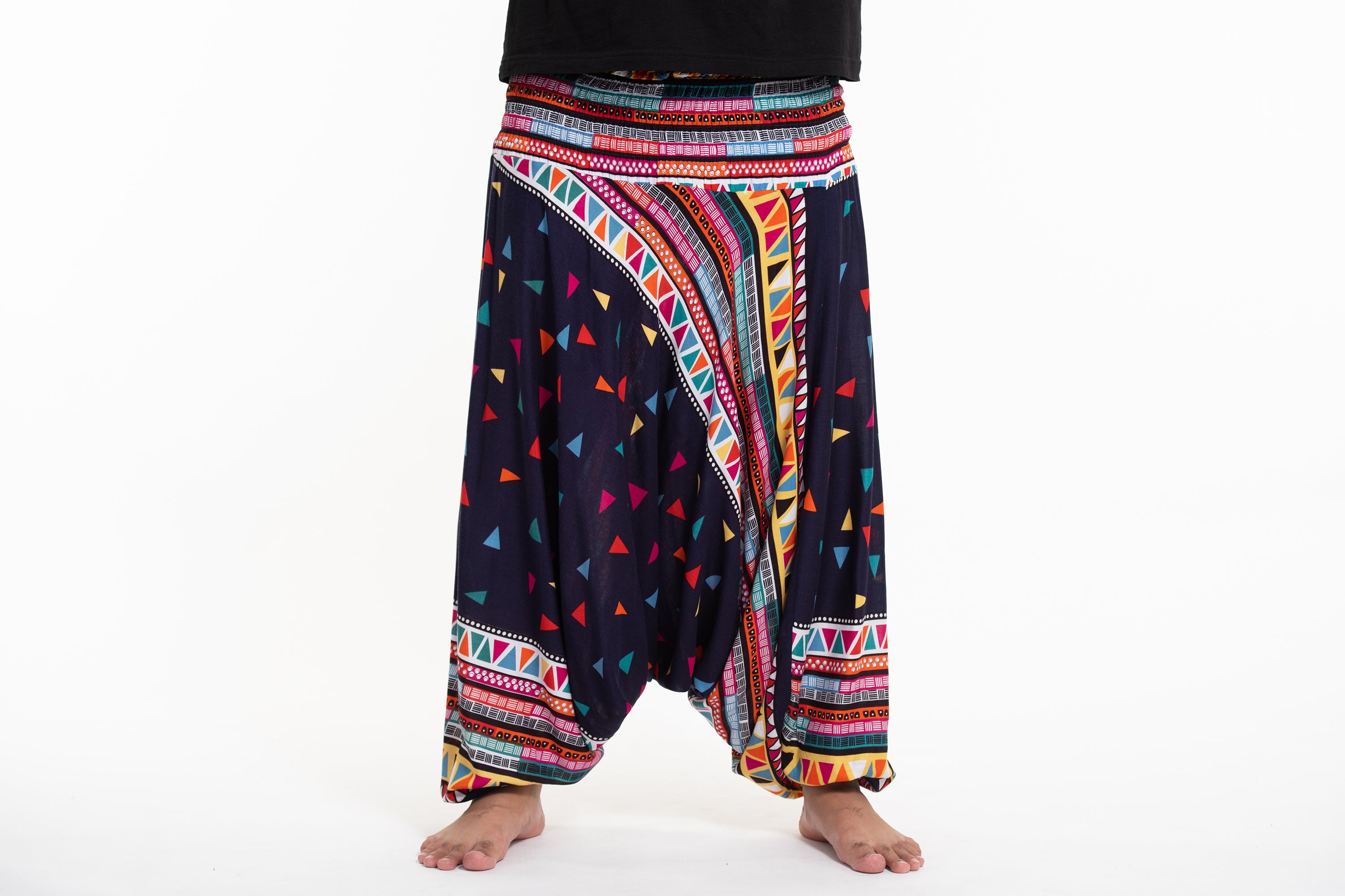 Plus Size Triangles Drop Crotch Men's Harem Pants in Navy