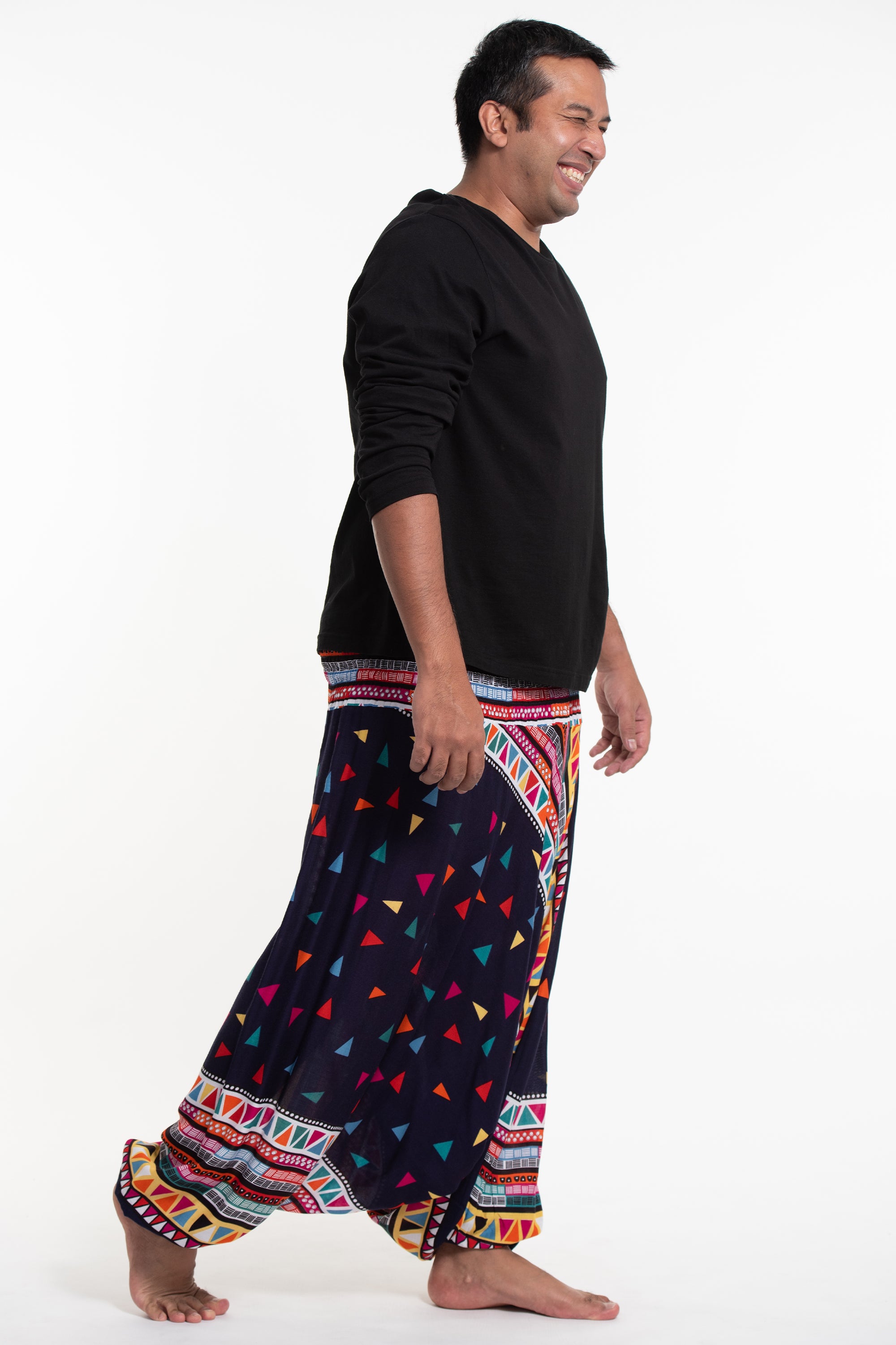 Plus Size Triangles Drop Crotch Men's Harem Pants in Navy