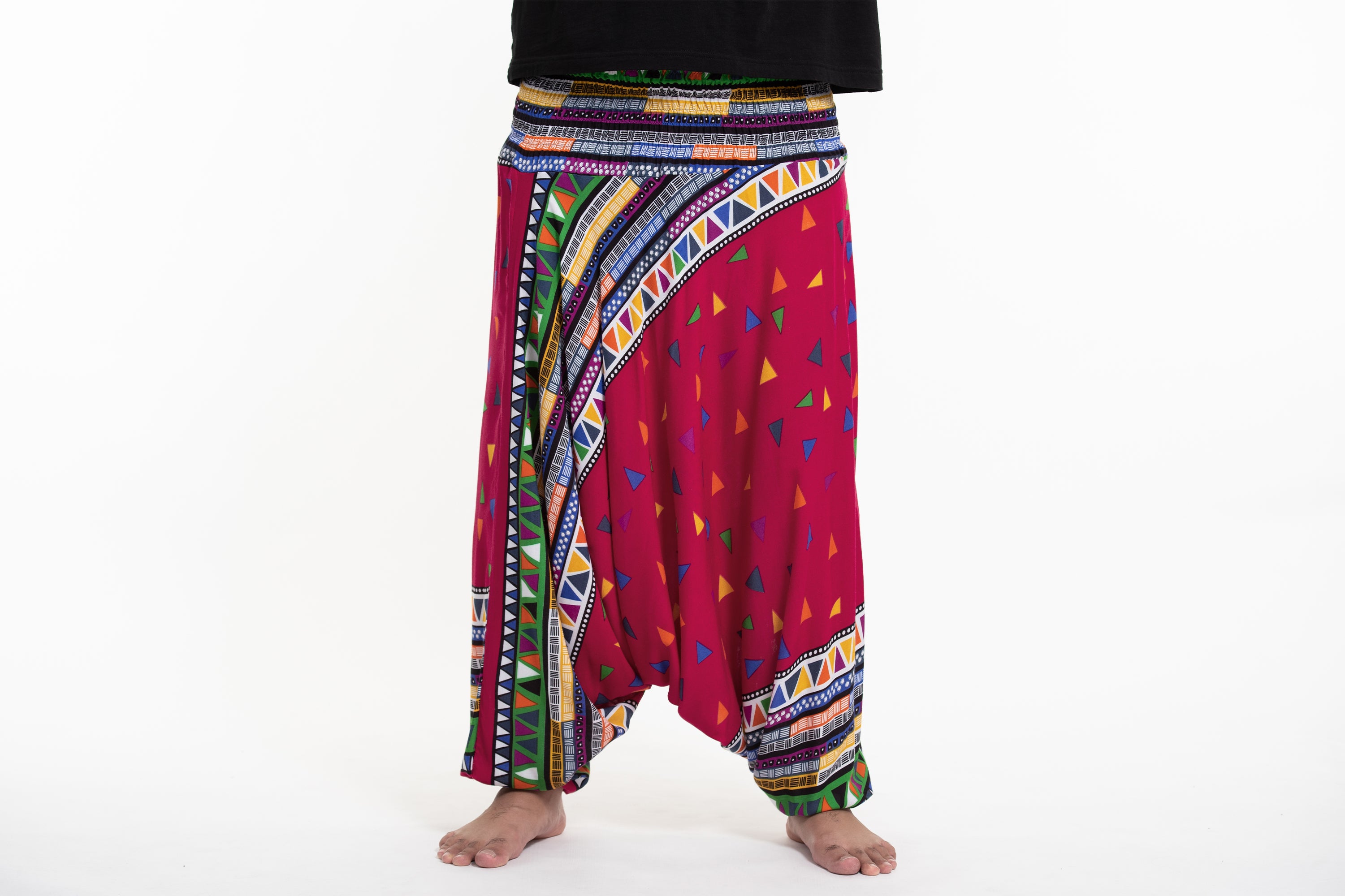 Plus Size Triangles Drop Crotch Men's Harem Pants in Pink