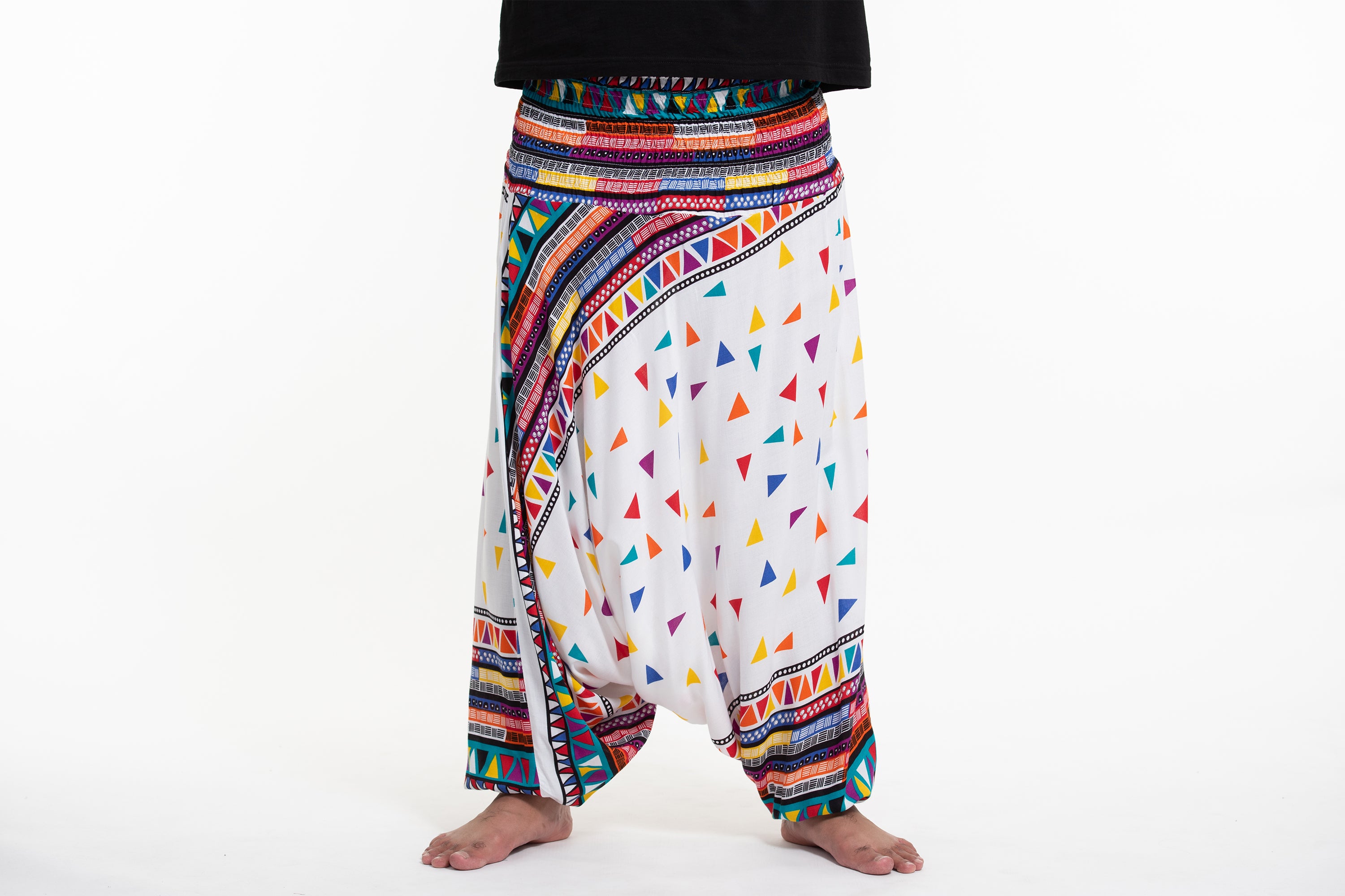 Plus Size Triangles Drop Crotch Men's Harem Pants in White