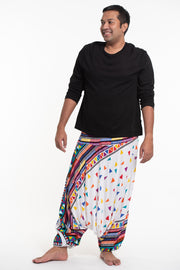 Plus Size Triangles Drop Crotch Men's Harem Pants in White