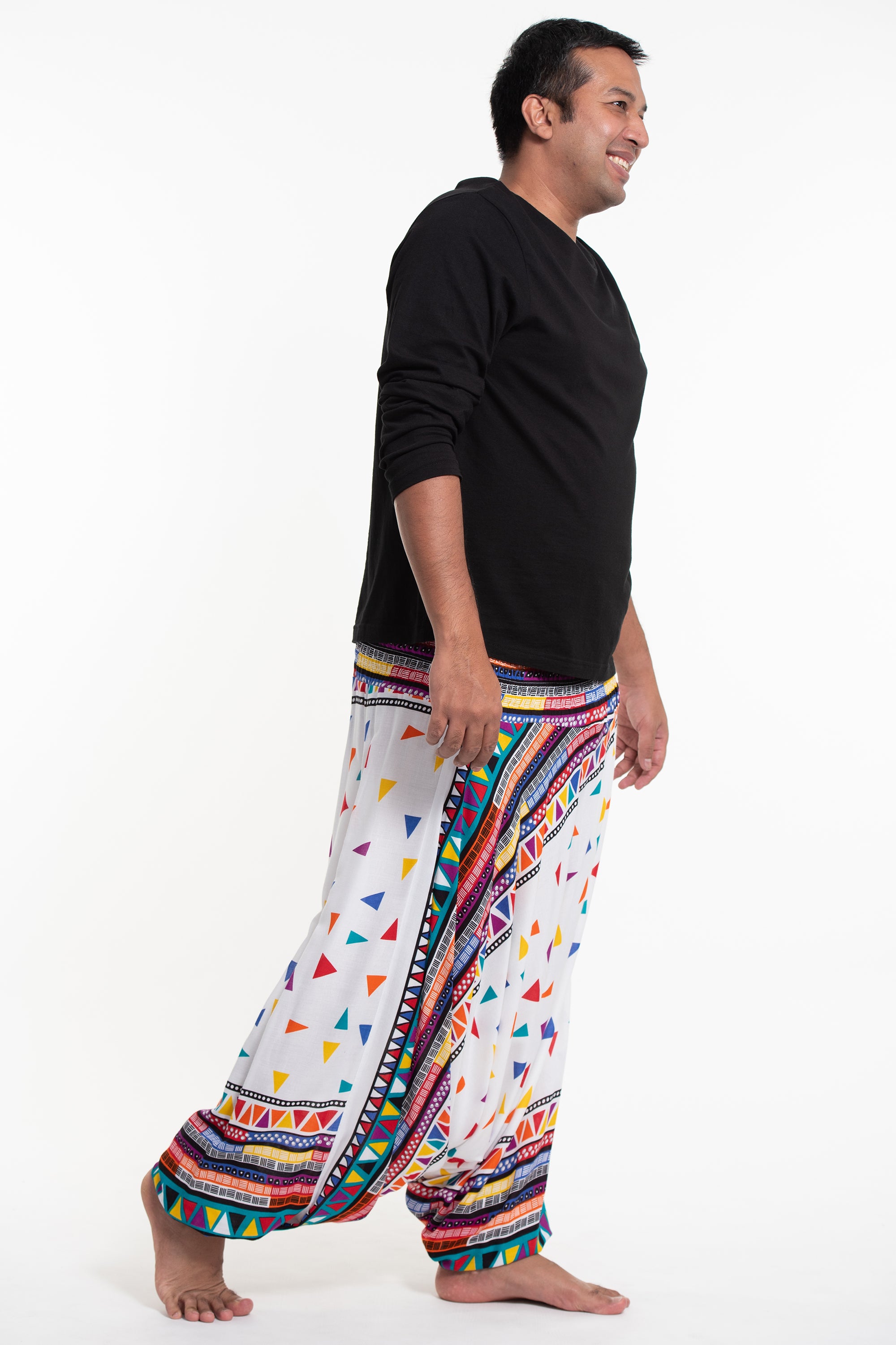 Plus Size Triangles Drop Crotch Men's Harem Pants in White