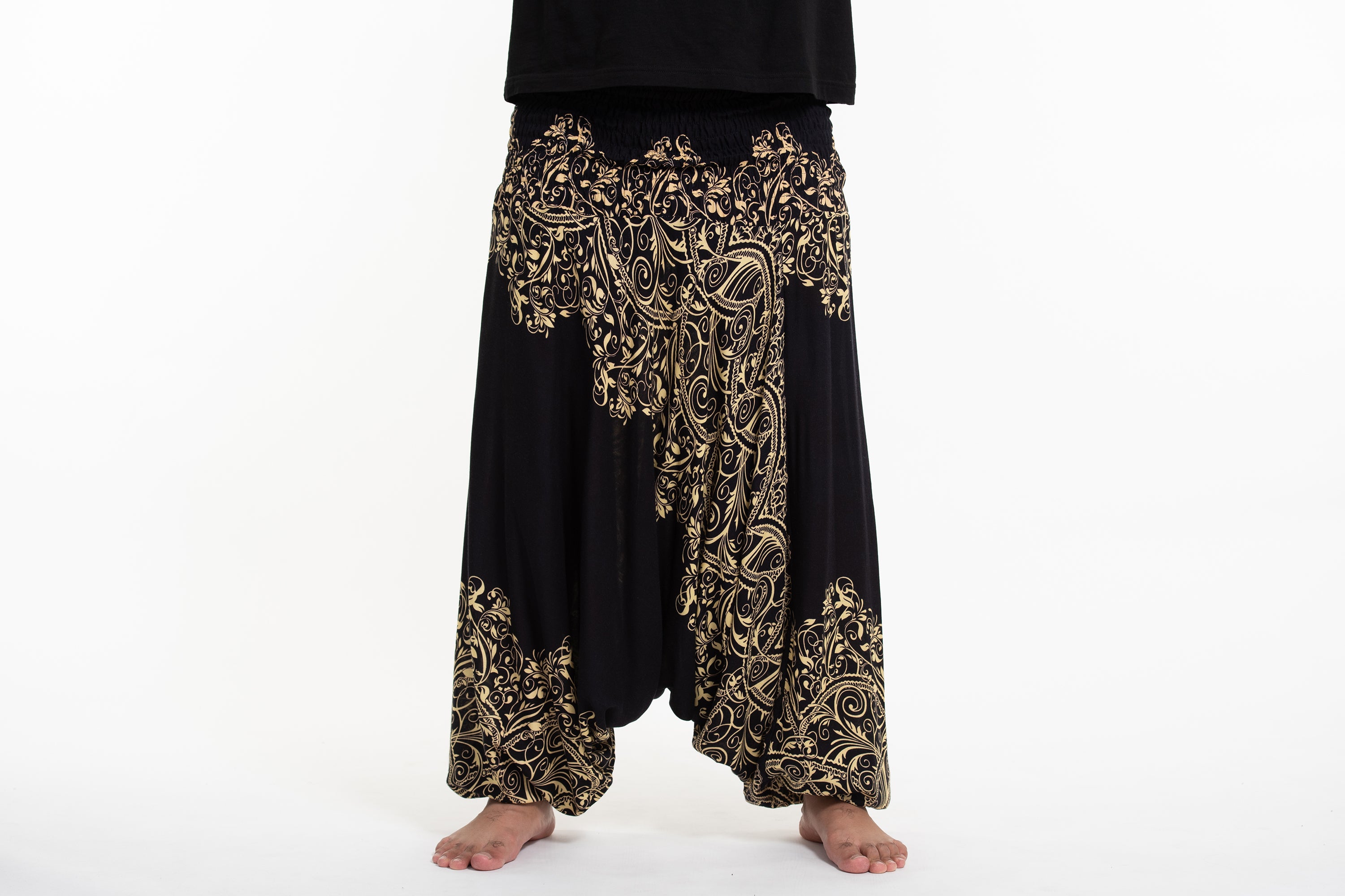 Plus Size Vines Drop Crotch Men's Harem Pants in Black