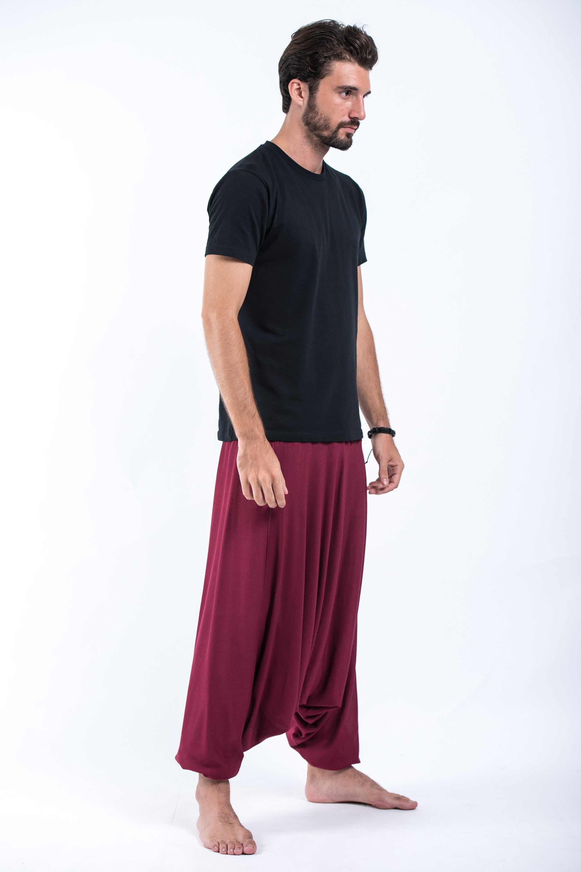 Solid Color Drop Crotch Men's Harem Pants in Red