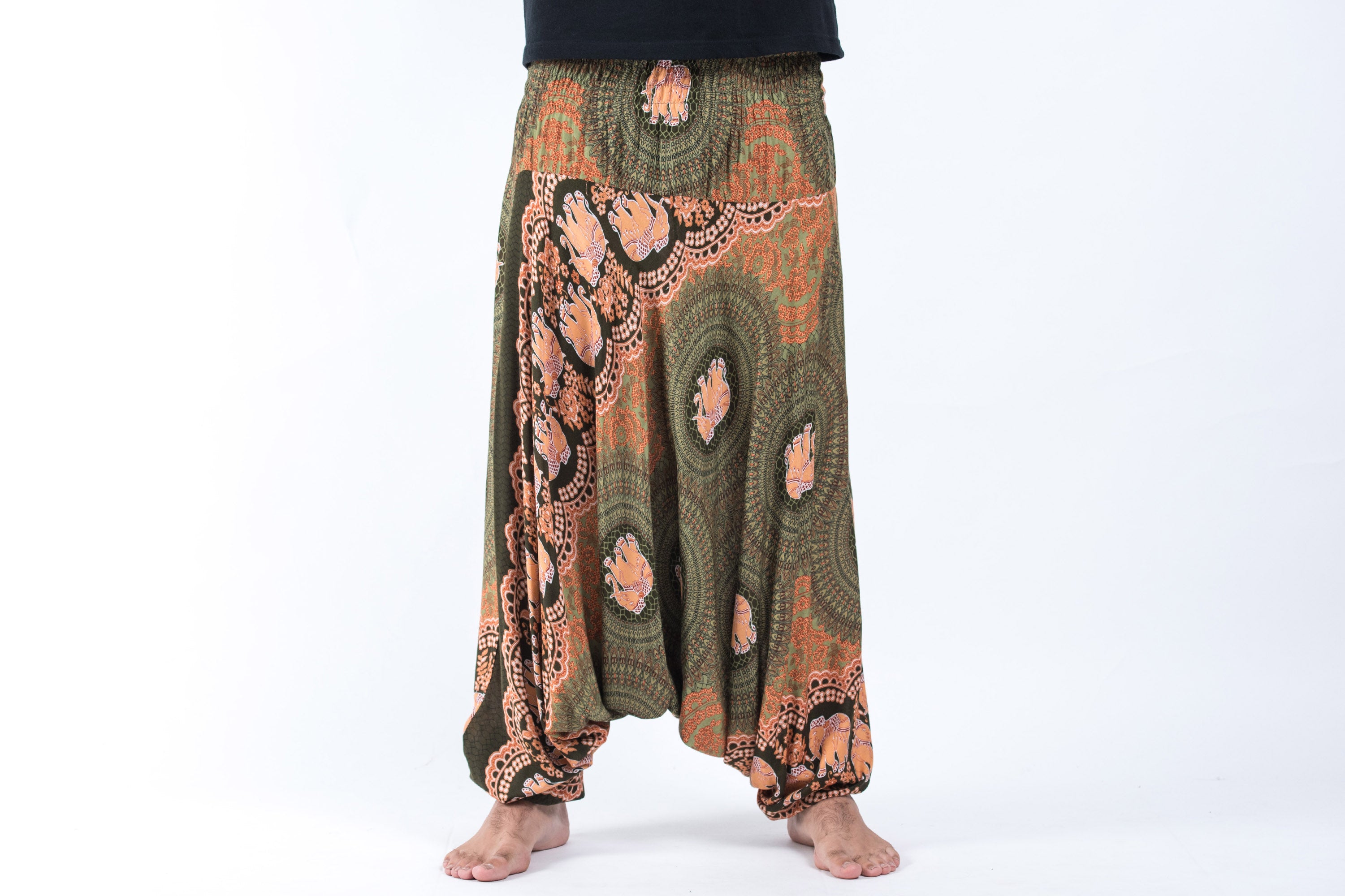 Mandala Elephant Drop Crotch Men's Elephant Pants in Olive