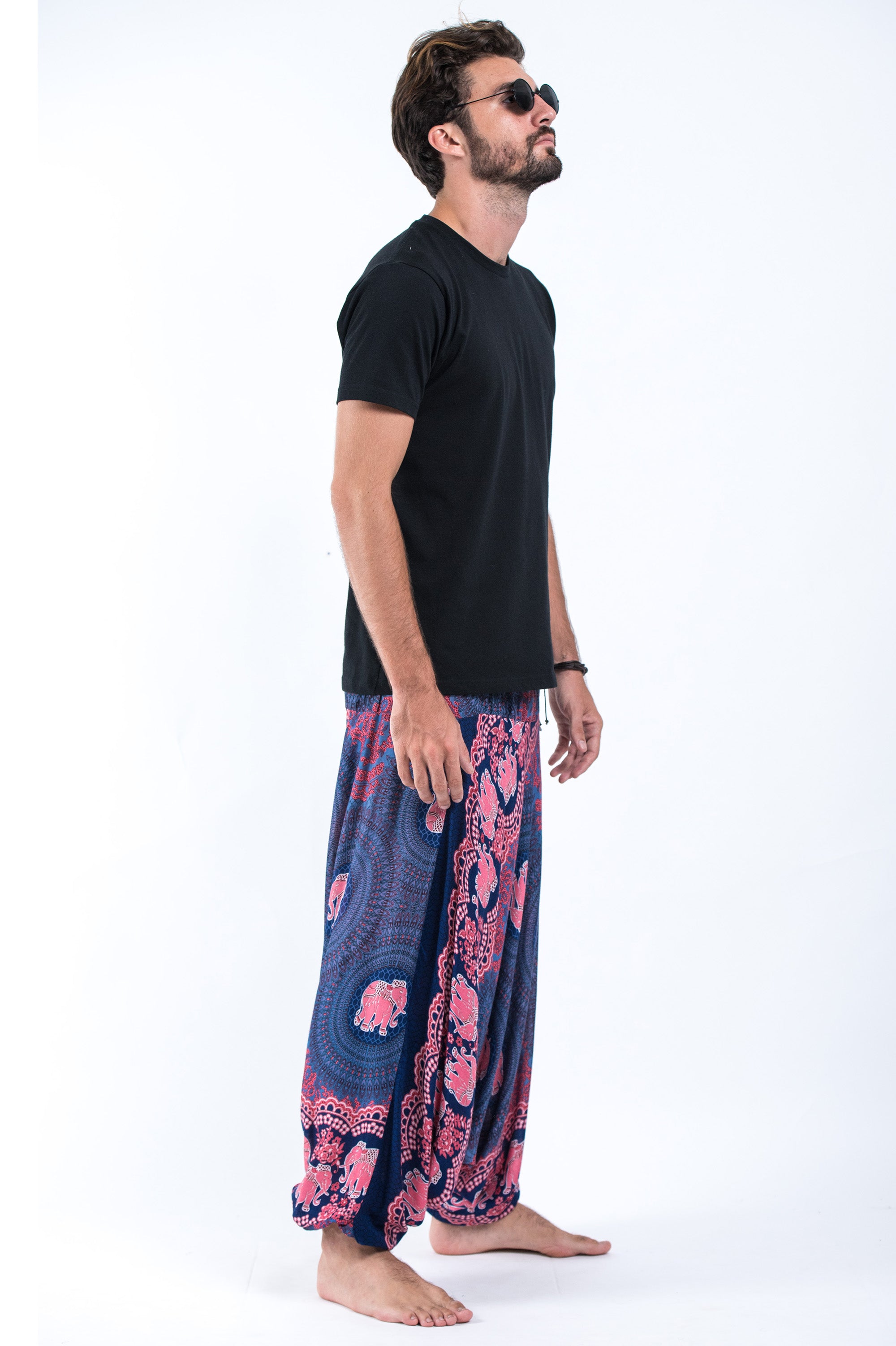 Mandala Elephant Drop Crotch Men's Elephant Pants in Blue