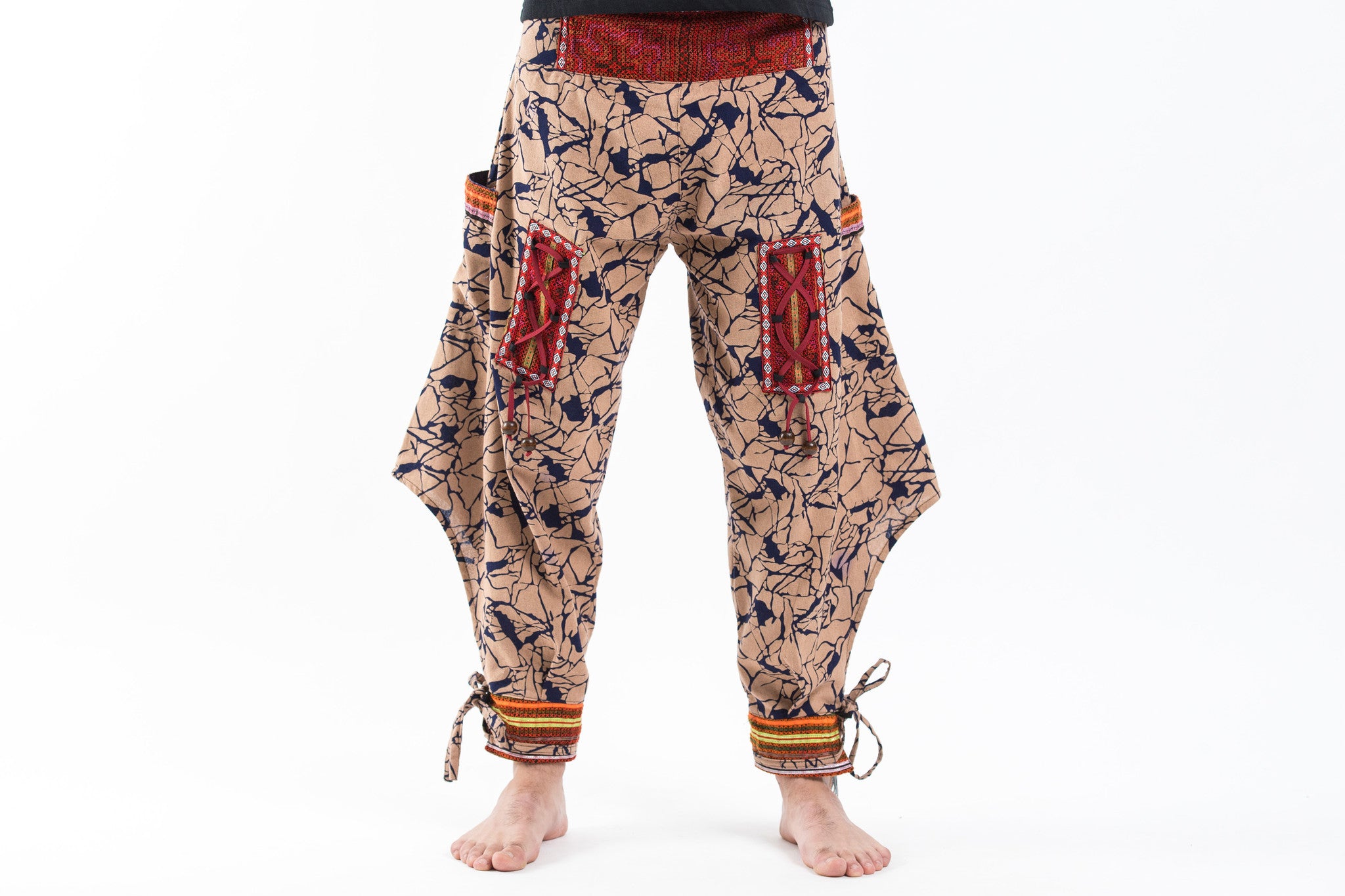 Shattered Pattern Thai Hill Tribe Fabric Men's Harem Pants with Ankle Cuffs