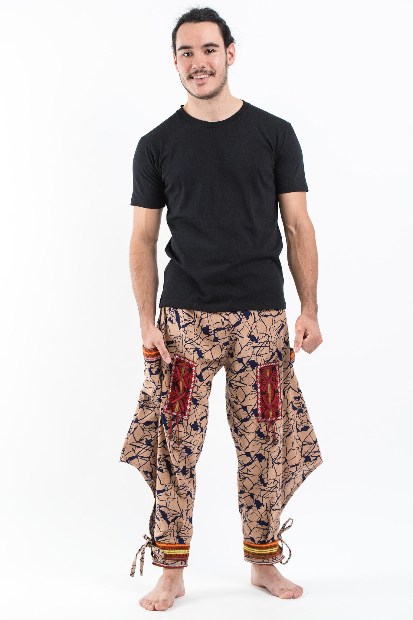 Shattered Pattern Thai Hill Tribe Fabric Men's Harem Pants with Ankle Cuffs